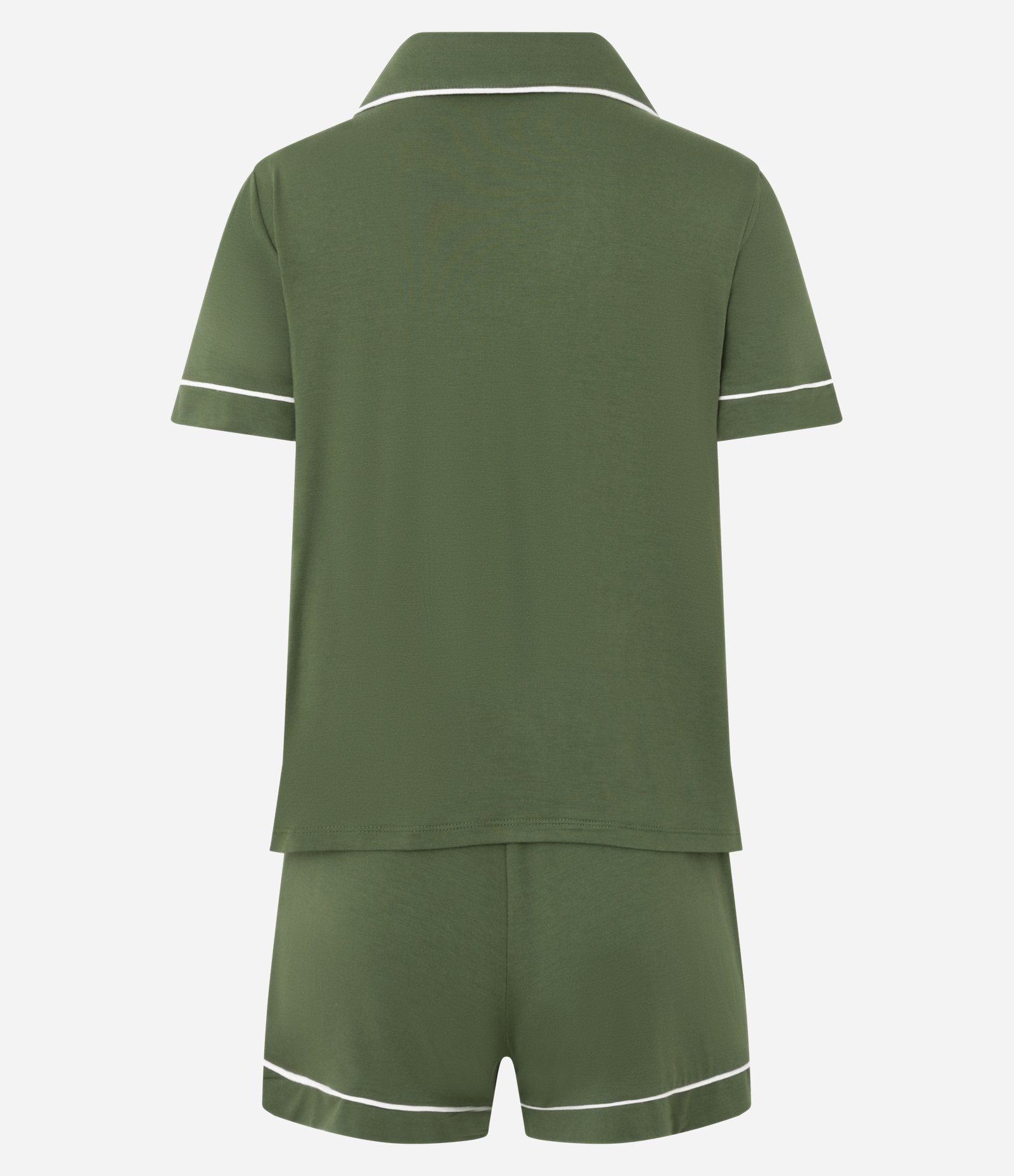 Pijama Americano Curto em Viscolycra com Viés Contrastante Verde Escuro 2
