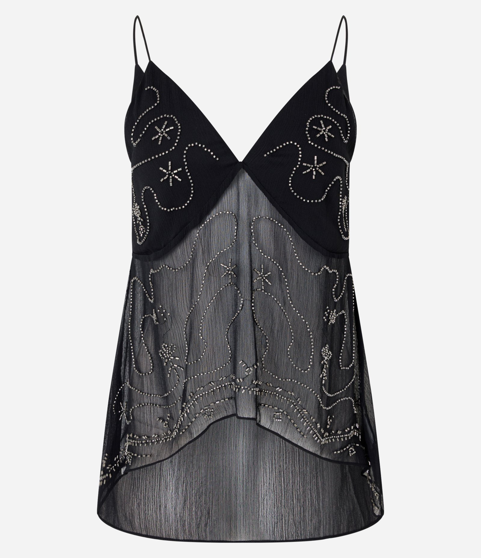 Blusa em Crepe com Bordados Aplicados e Barra Assimétrica Preto 4