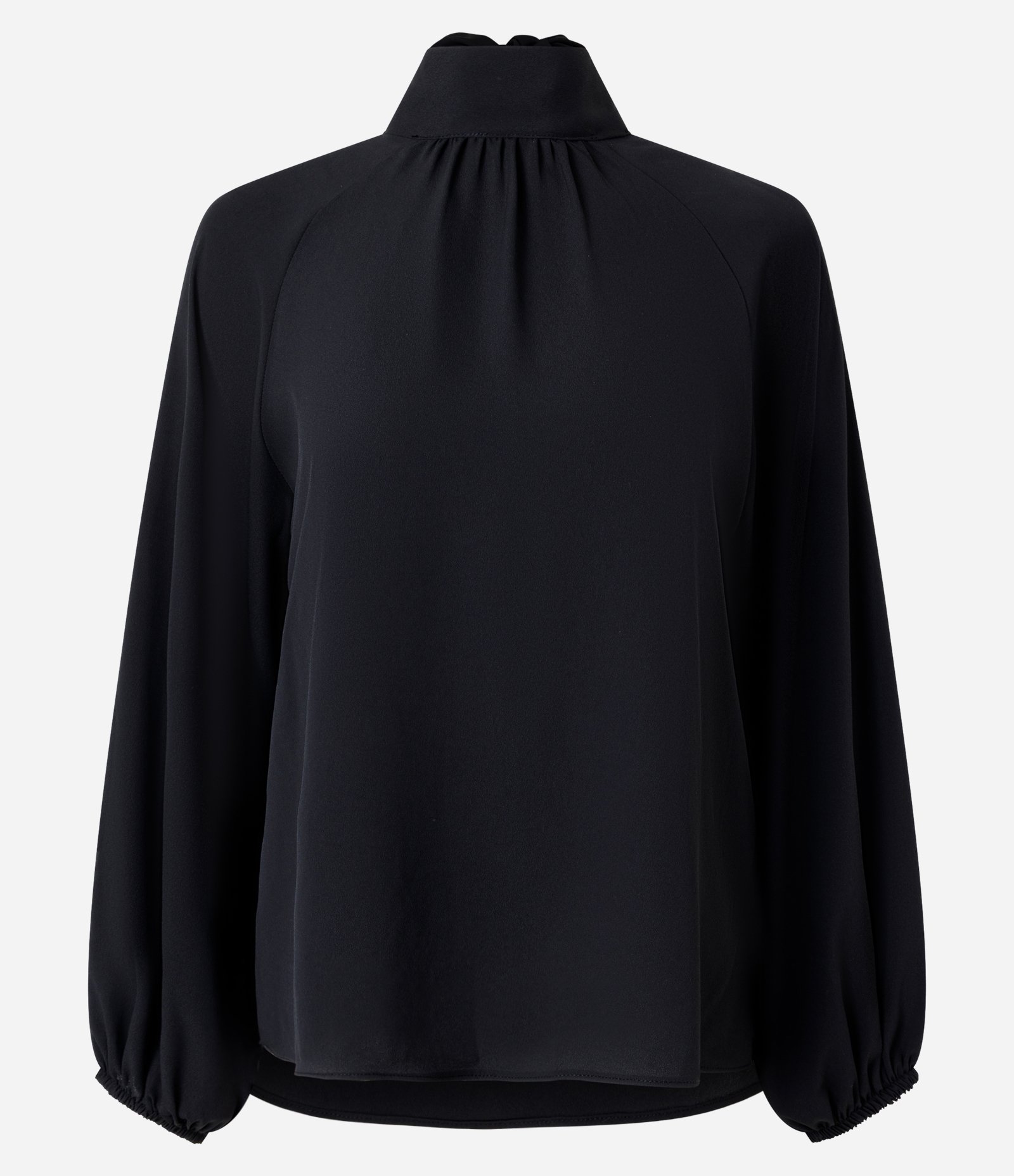 Blusa Bata em Crepe com Gola Laço Preto 1