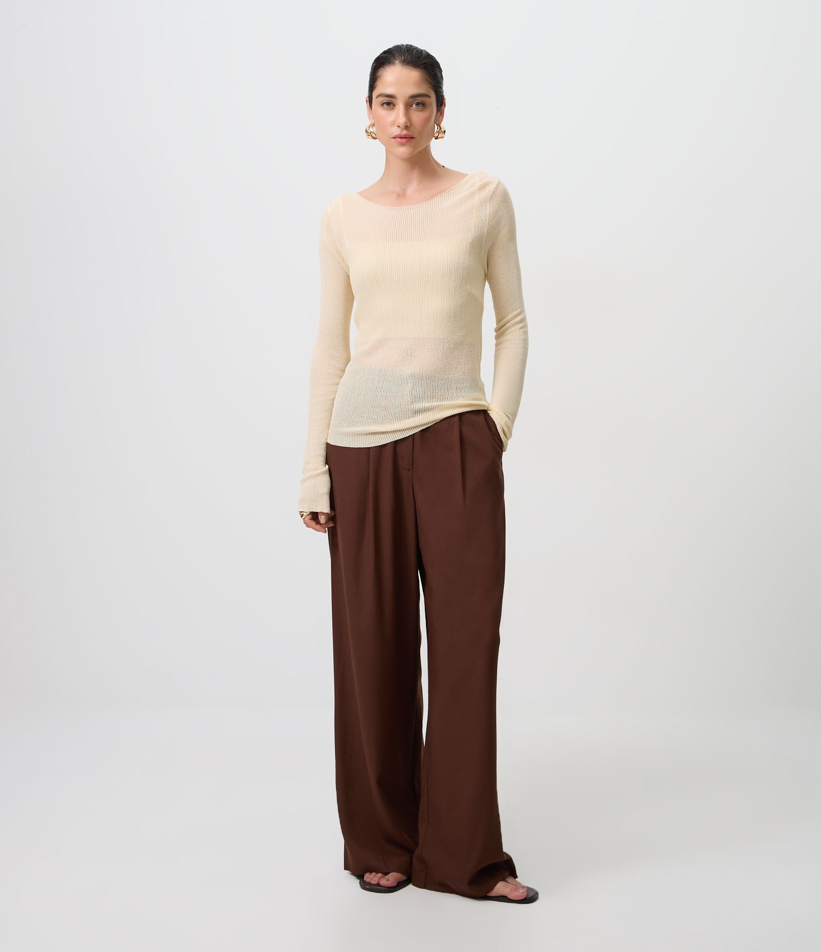 Blusa em Tricô Transparente com Top Interno Bege 2