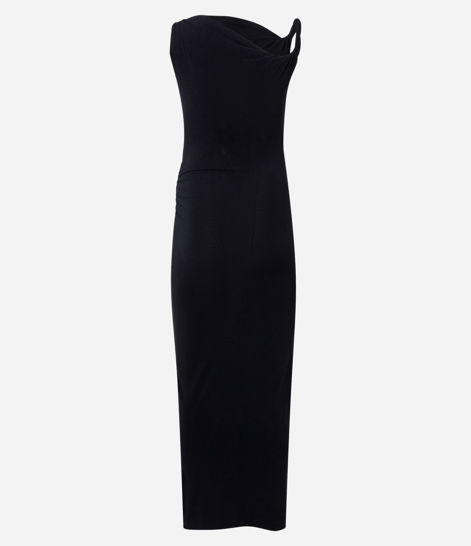 Vestido Midi com Um Ombro Só e Drapeado Preto 7