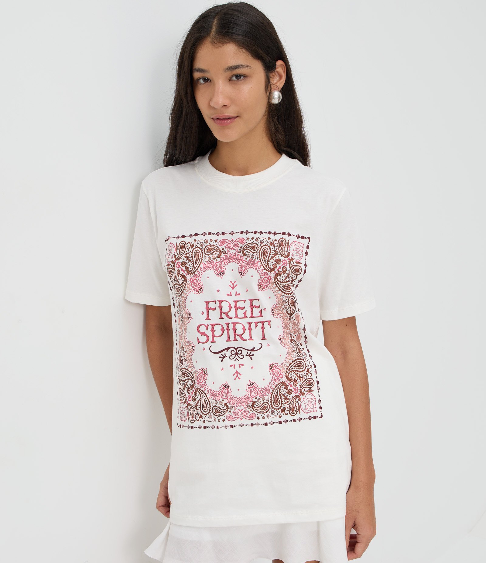 Camiseta Alongada em Algodão Free Spirit Floral Branco 2