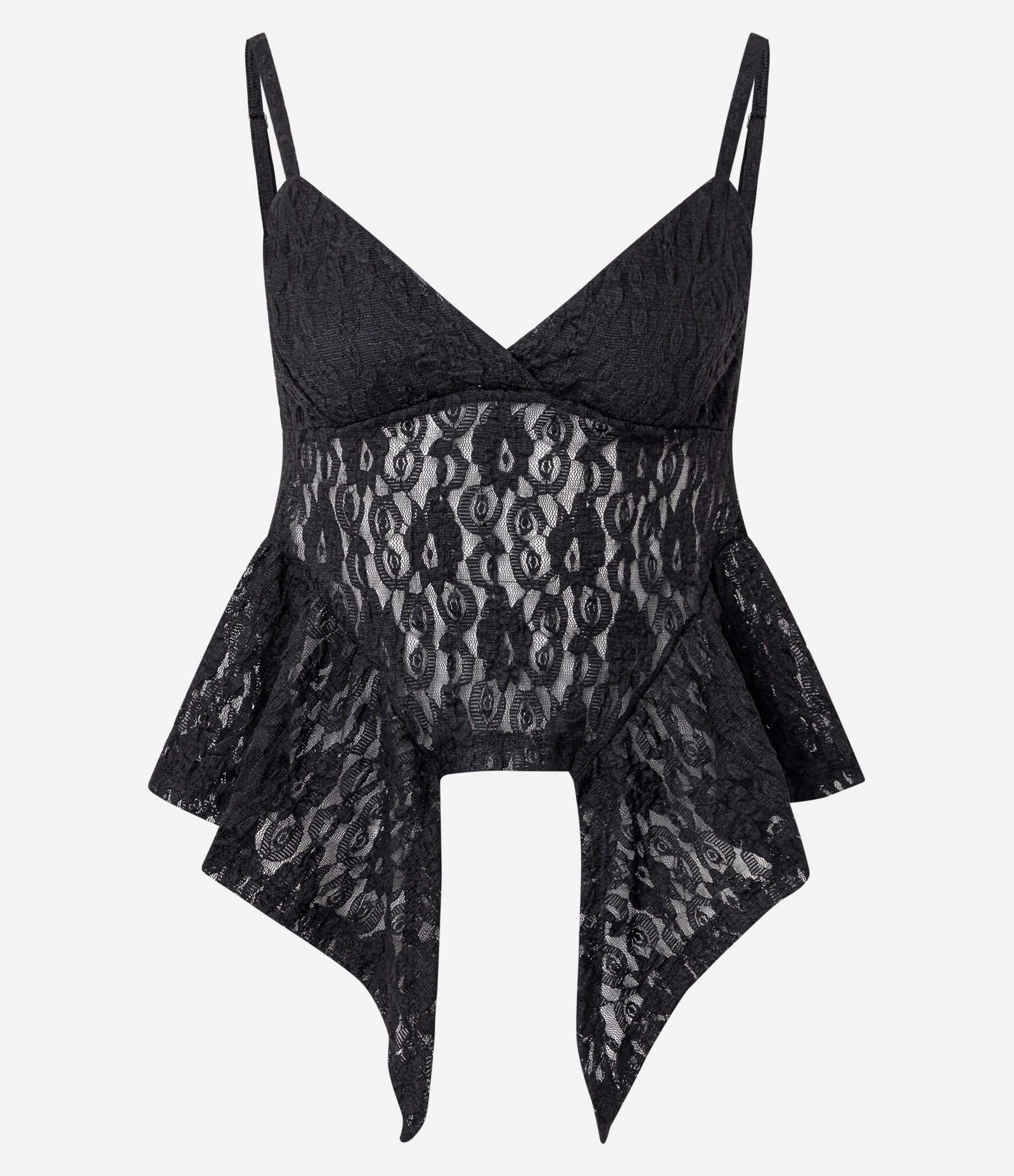 Blusa de Alcinha em Renda com Decote V e Pontas Assimétricas Preto 5