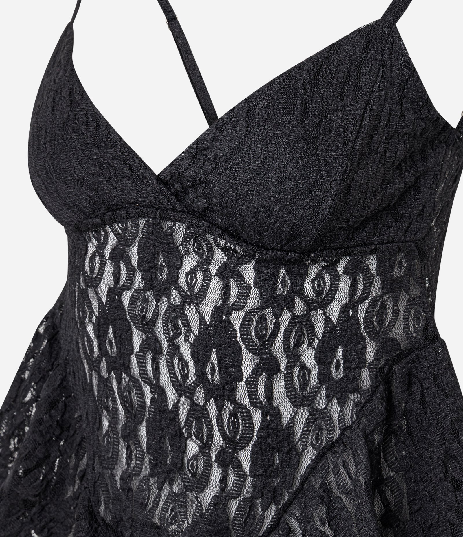 Blusa de Alcinha em Renda com Decote V e Pontas Assimétricas Preto 6