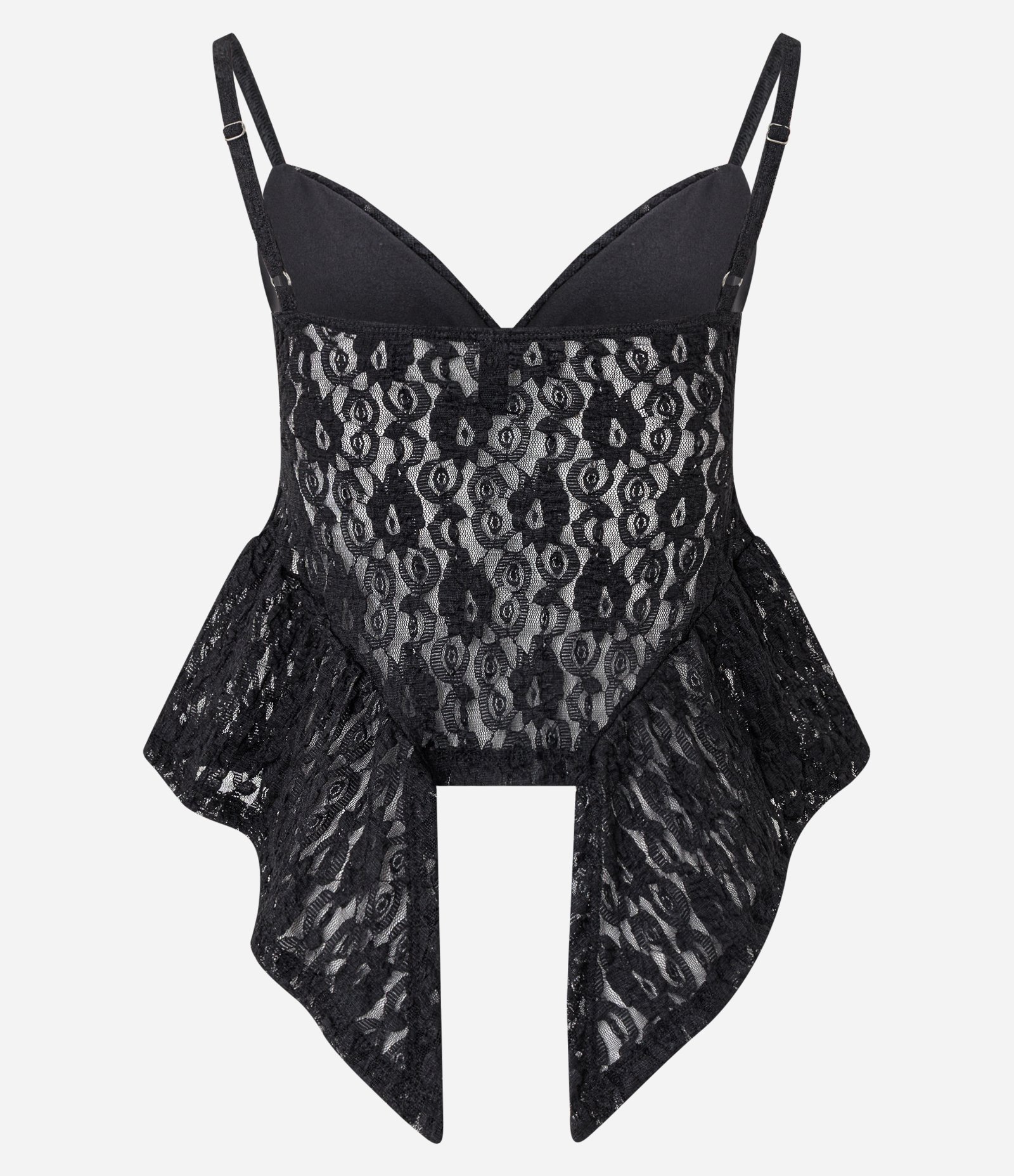 Blusa de Alcinha em Renda com Decote V e Pontas Assimétricas Preto 7