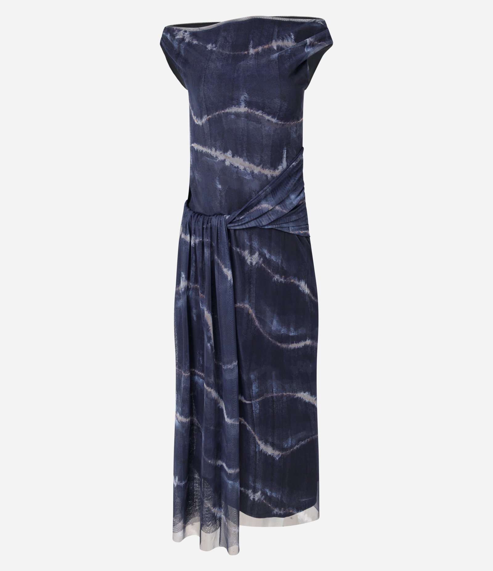 Vestido em Tule com Estampa Abstrata e Faixa Torcida Azul 5