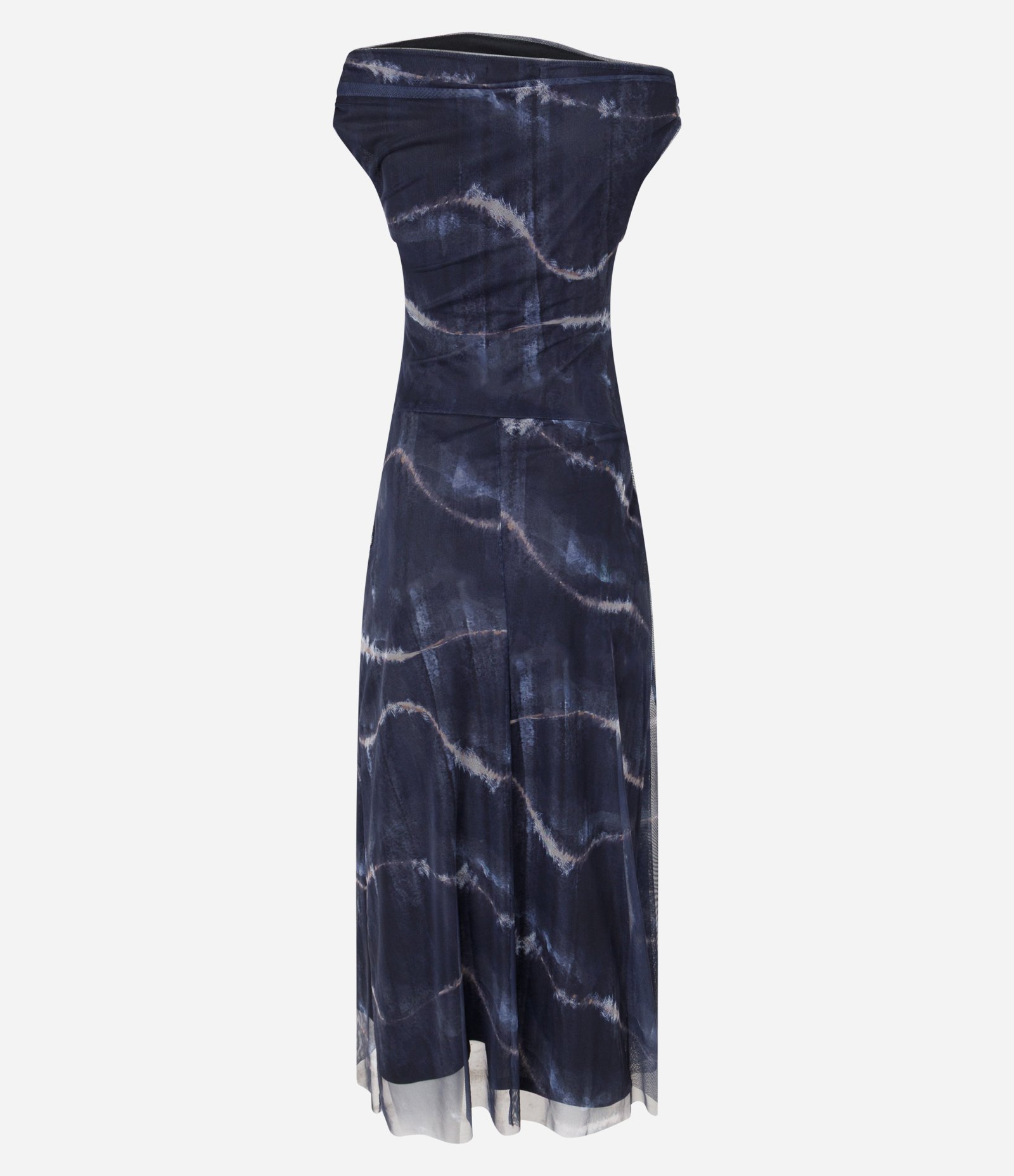 Vestido em Tule com Estampa Abstrata e Faixa Torcida Azul 6