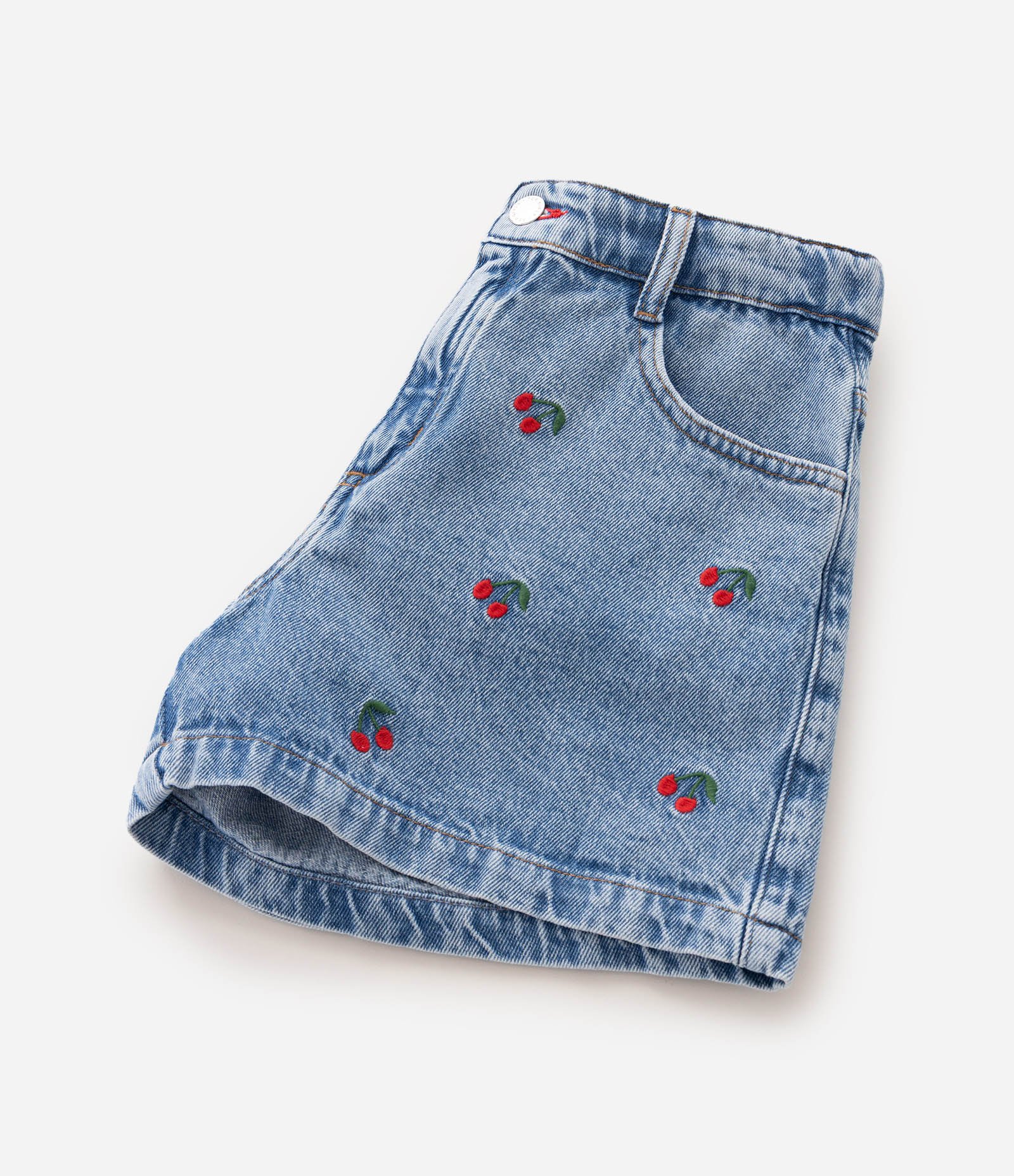 Short Jeans Infantil de Cerejinhas - Tam 5 a 16 Anos Azul médio 5
