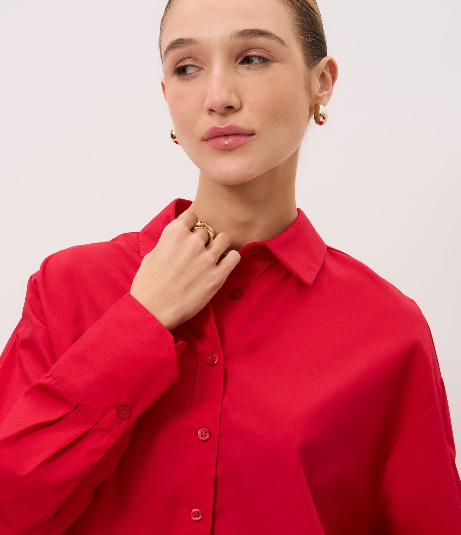 Camisa com Manga Longa em Tricoline Vermelho 3