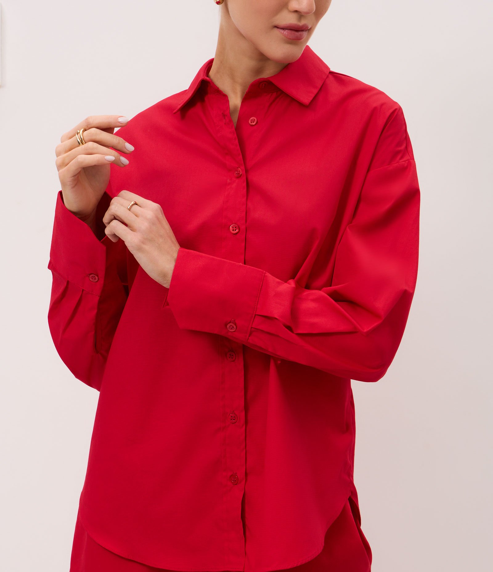 Camisa com Manga Longa em Tricoline Vermelho 4