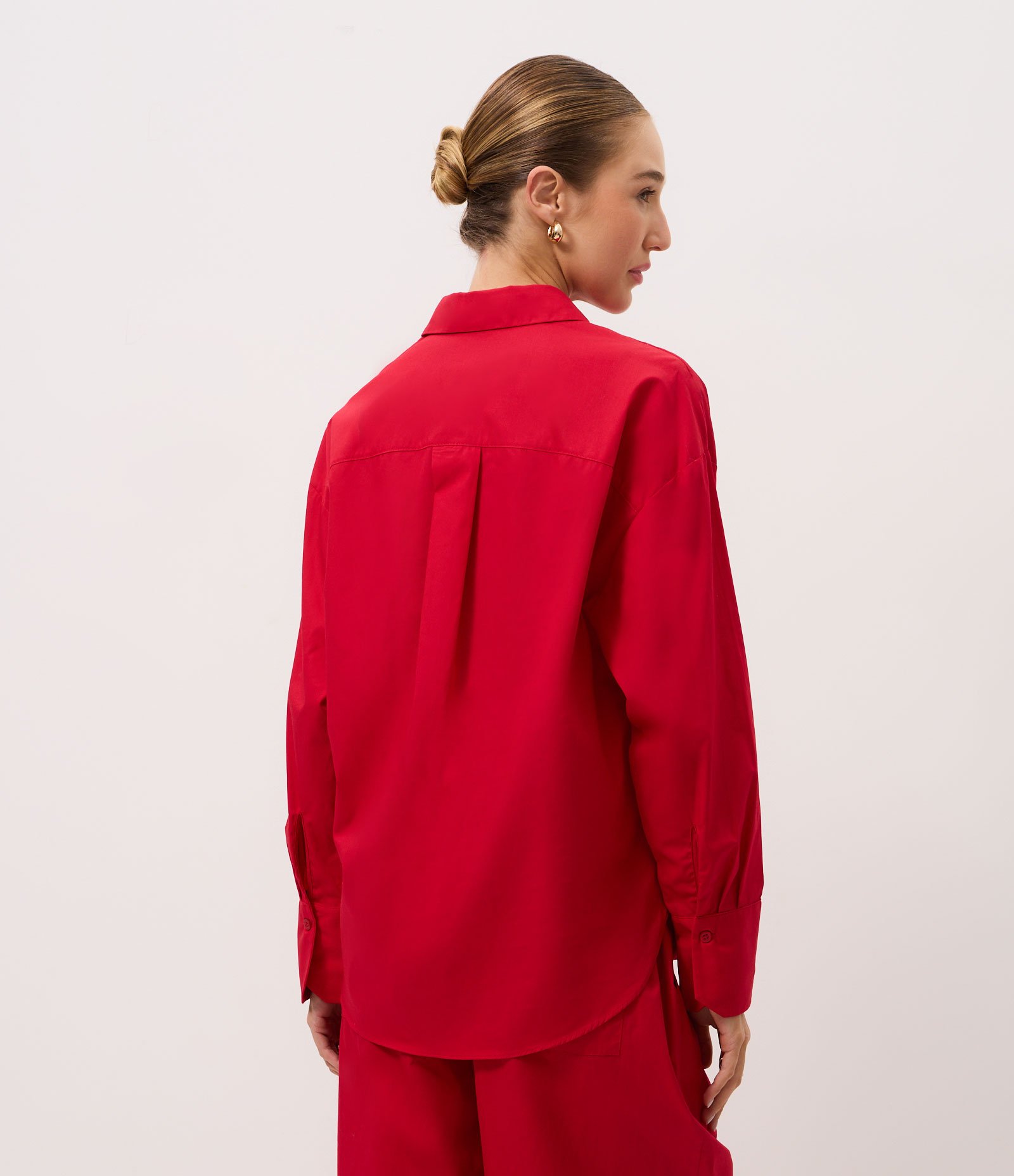 Camisa com Manga Longa em Tricoline Vermelho 5
