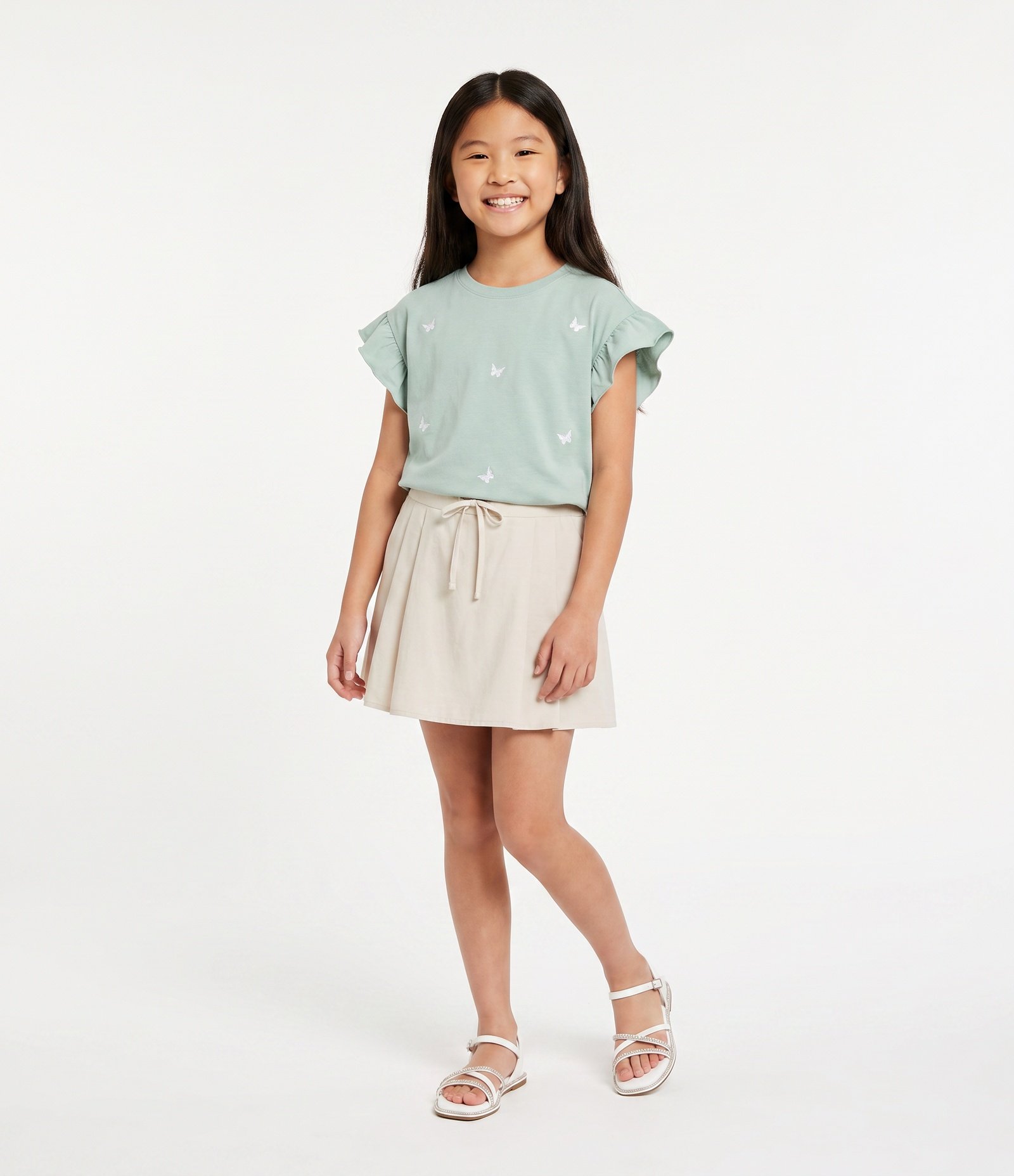 Short Saia Infantil Em Viscose Com Laço - Tam 5 a 16 Anos Bege 1