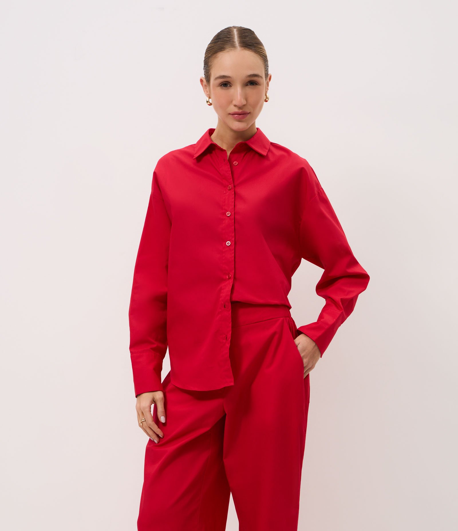 Calça Reta em Tricoline com Cós Alfaiatado Vermelho 3