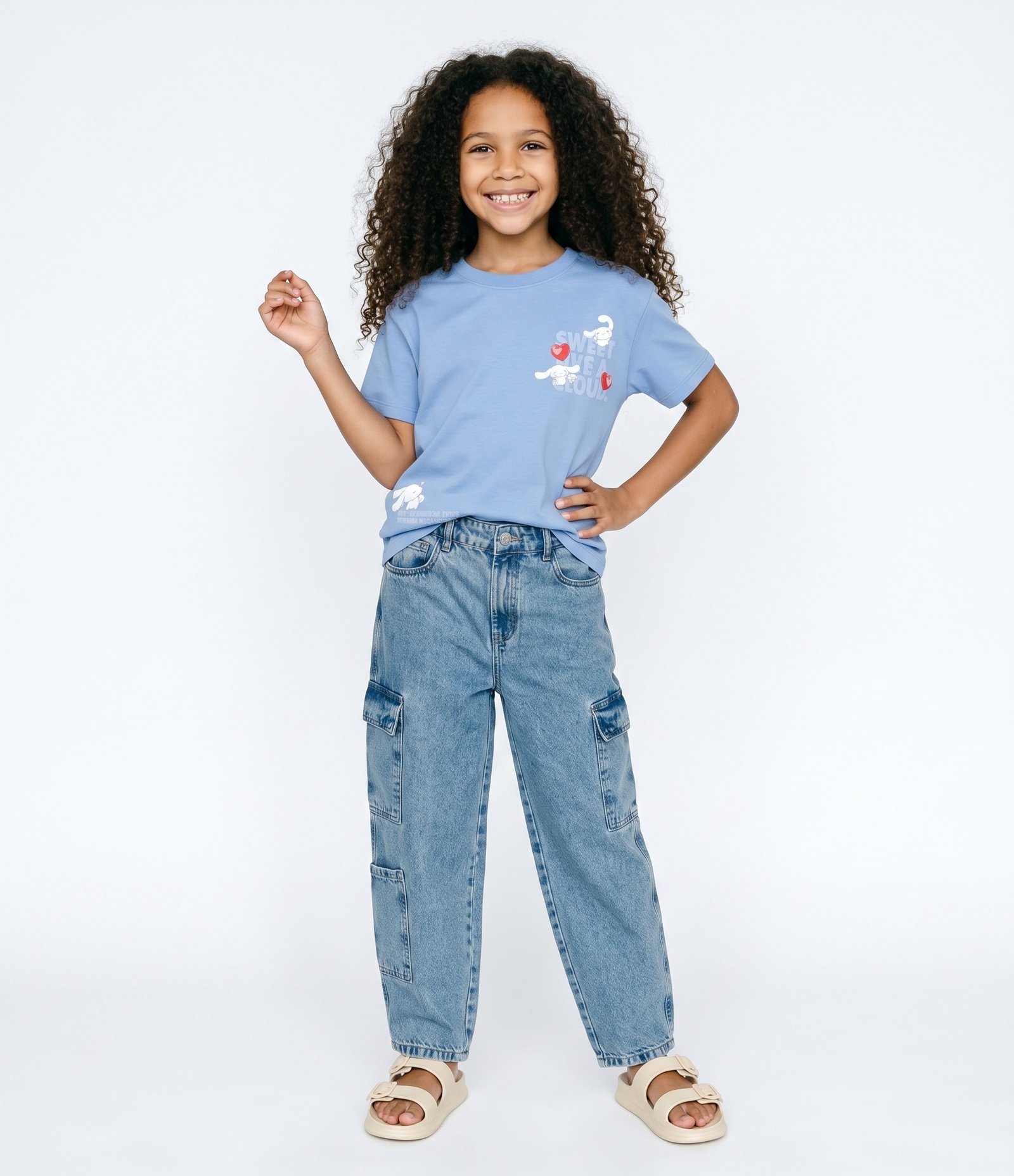 Camiseta Infantil Em Algodão Cinnamoroll Estampada Frente e Costas - Tam 5 a 16 Anos Azul 1