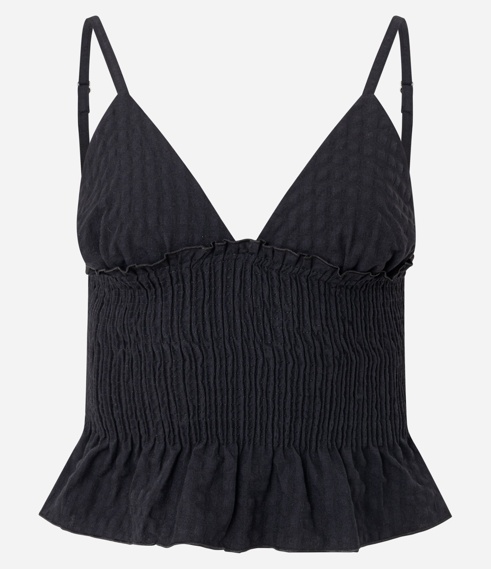 Blusa Peplum de Alcinha em Anarruga Xadrez com Franzido Preto 5
