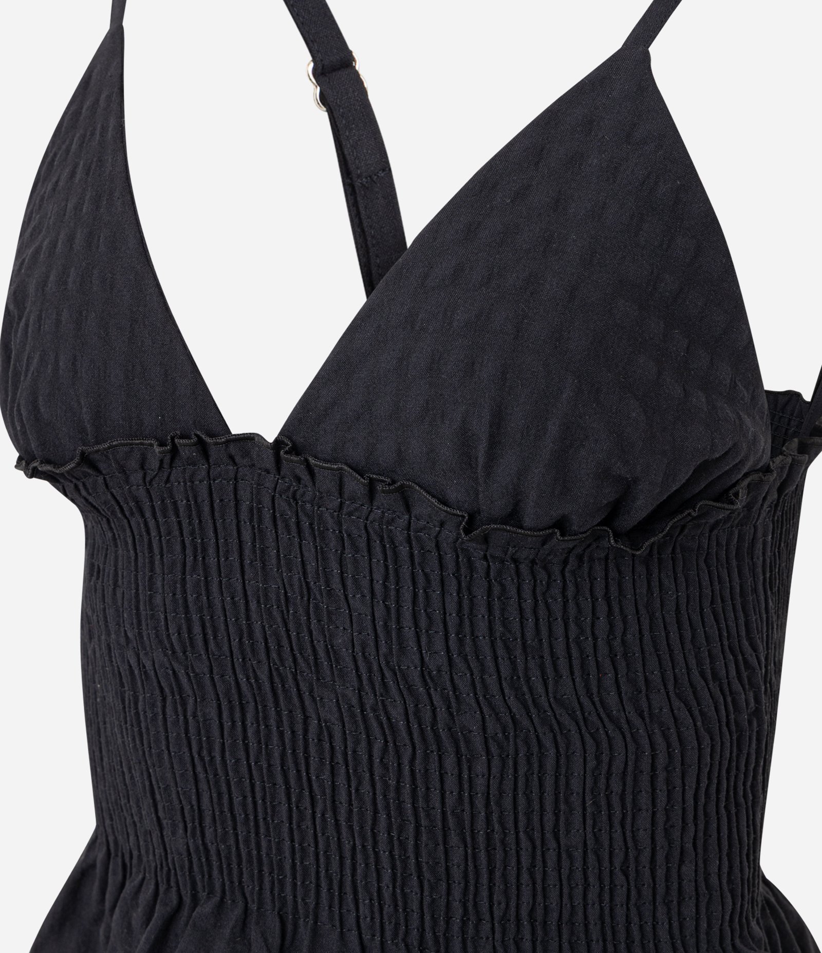 Blusa Peplum de Alcinha em Anarruga Xadrez com Franzido Preto 6