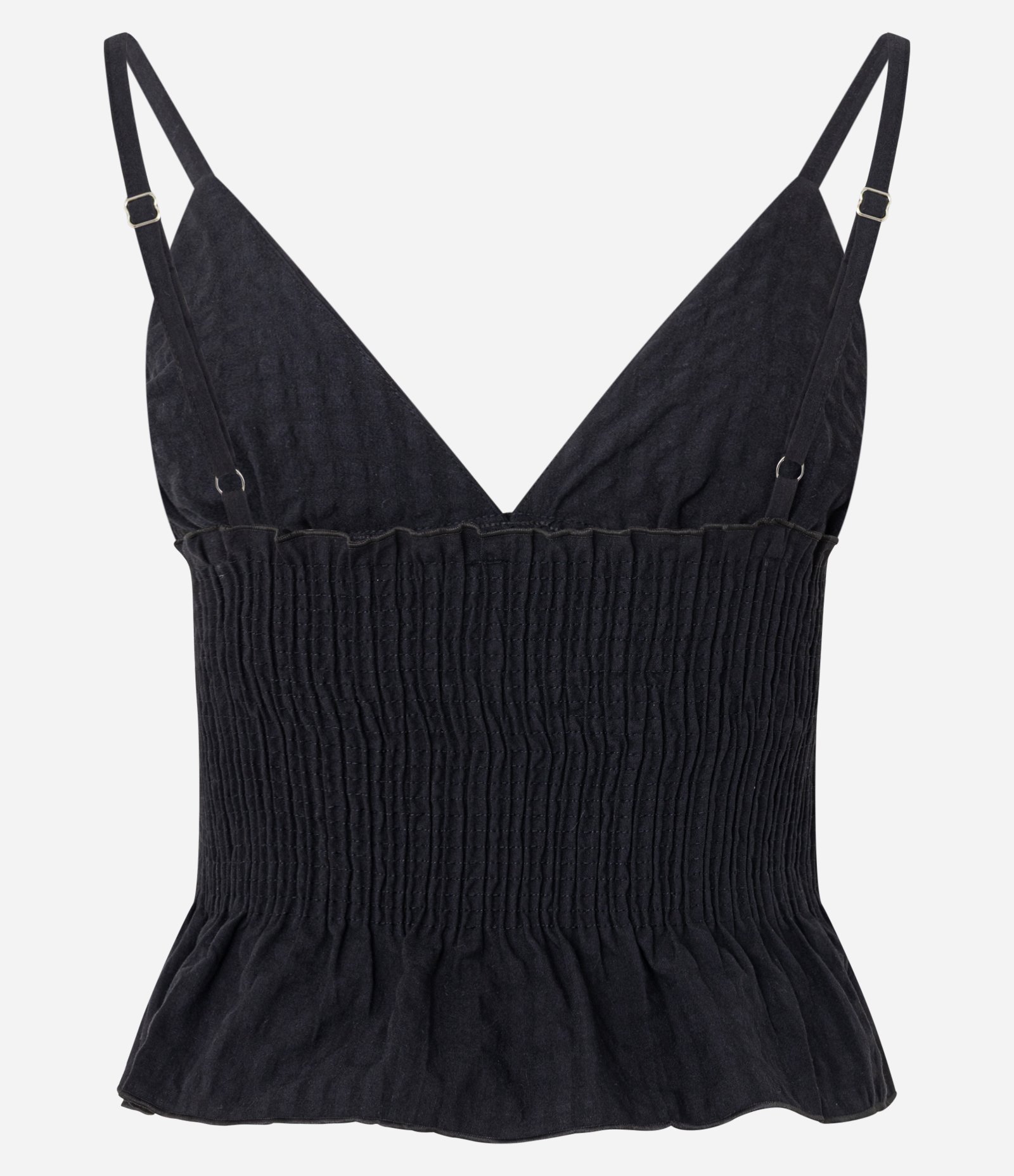 Blusa Peplum de Alcinha em Anarruga Xadrez com Franzido Preto 7