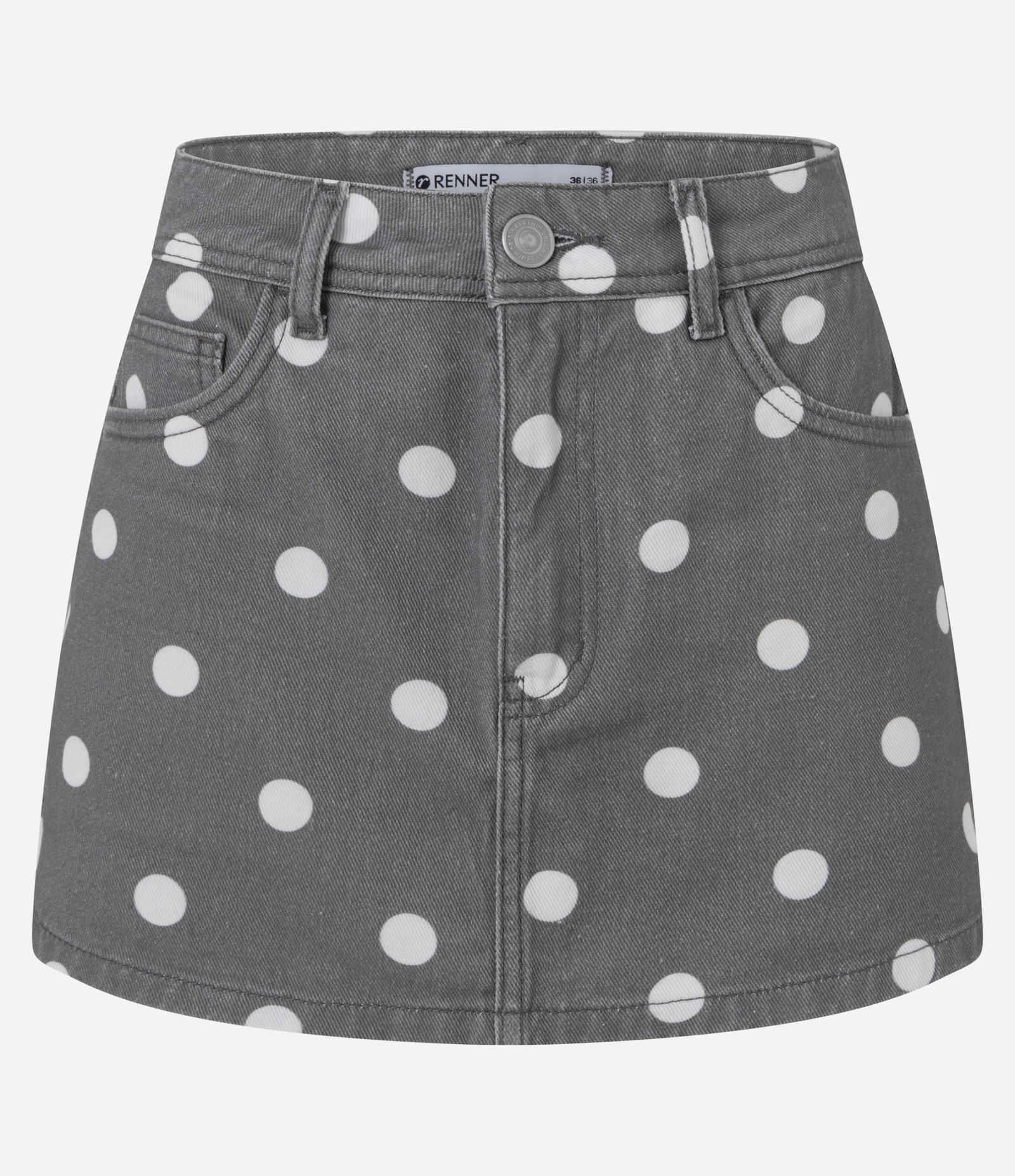 Short Saia em Sarja com Estampa Poá Cinza 1