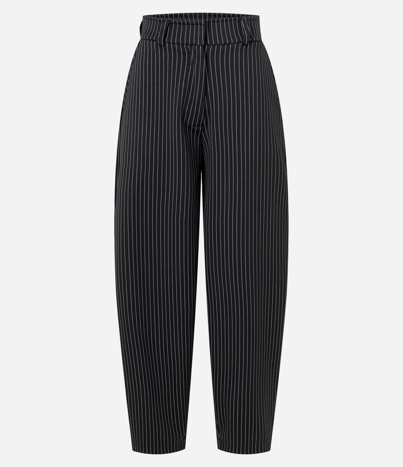 Calça Barrel com Estampa Risca de Giz Preto 6