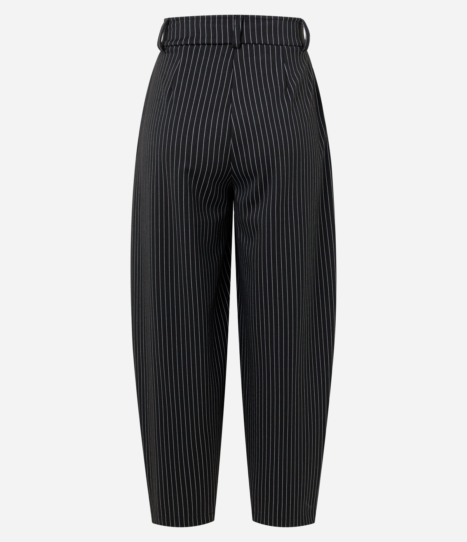 Calça Barrel com Estampa Risca de Giz Preto 7