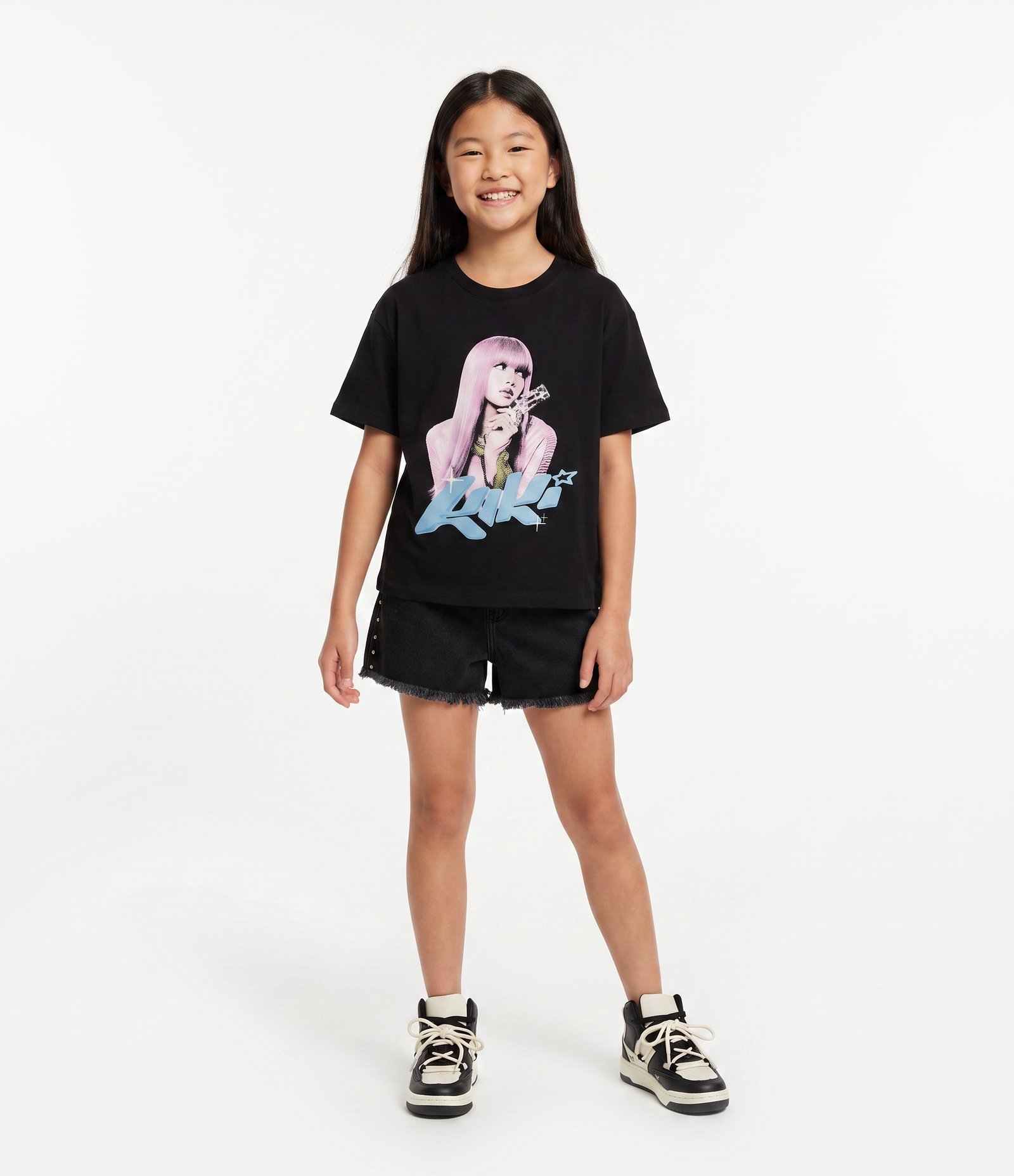 Camiseta Infantil em Algodão Estampa Personagem Kiki - Tam 5 a 16 Anos Preto 1