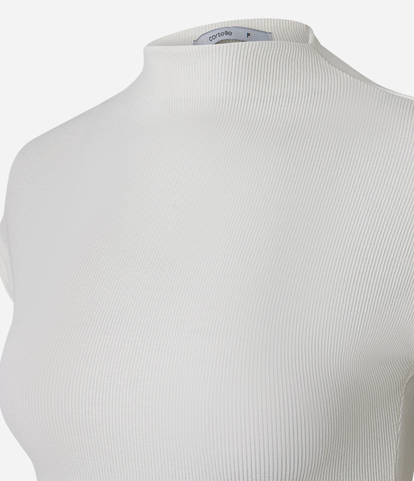Blusa em Ribana com Gola Alta e Ombros Amplos Branco 2