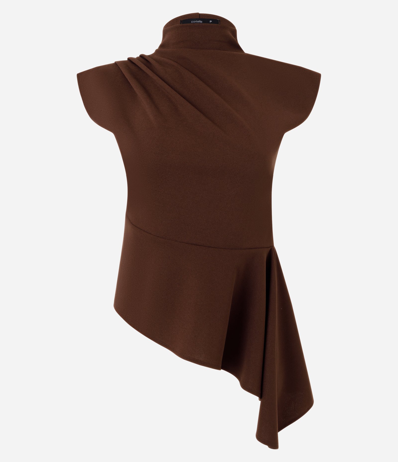 Blusa Assimétrica Estruturada com Gola Alta Marrom 6