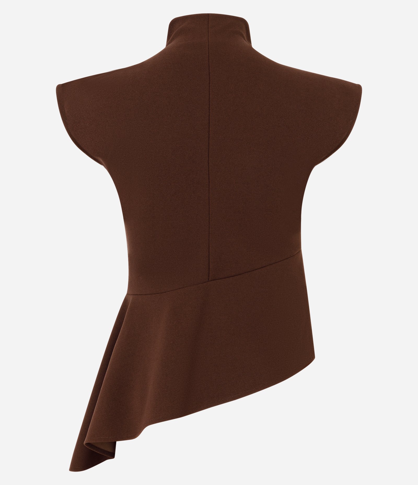 Blusa Assimétrica Estruturada com Gola Alta Marrom 7
