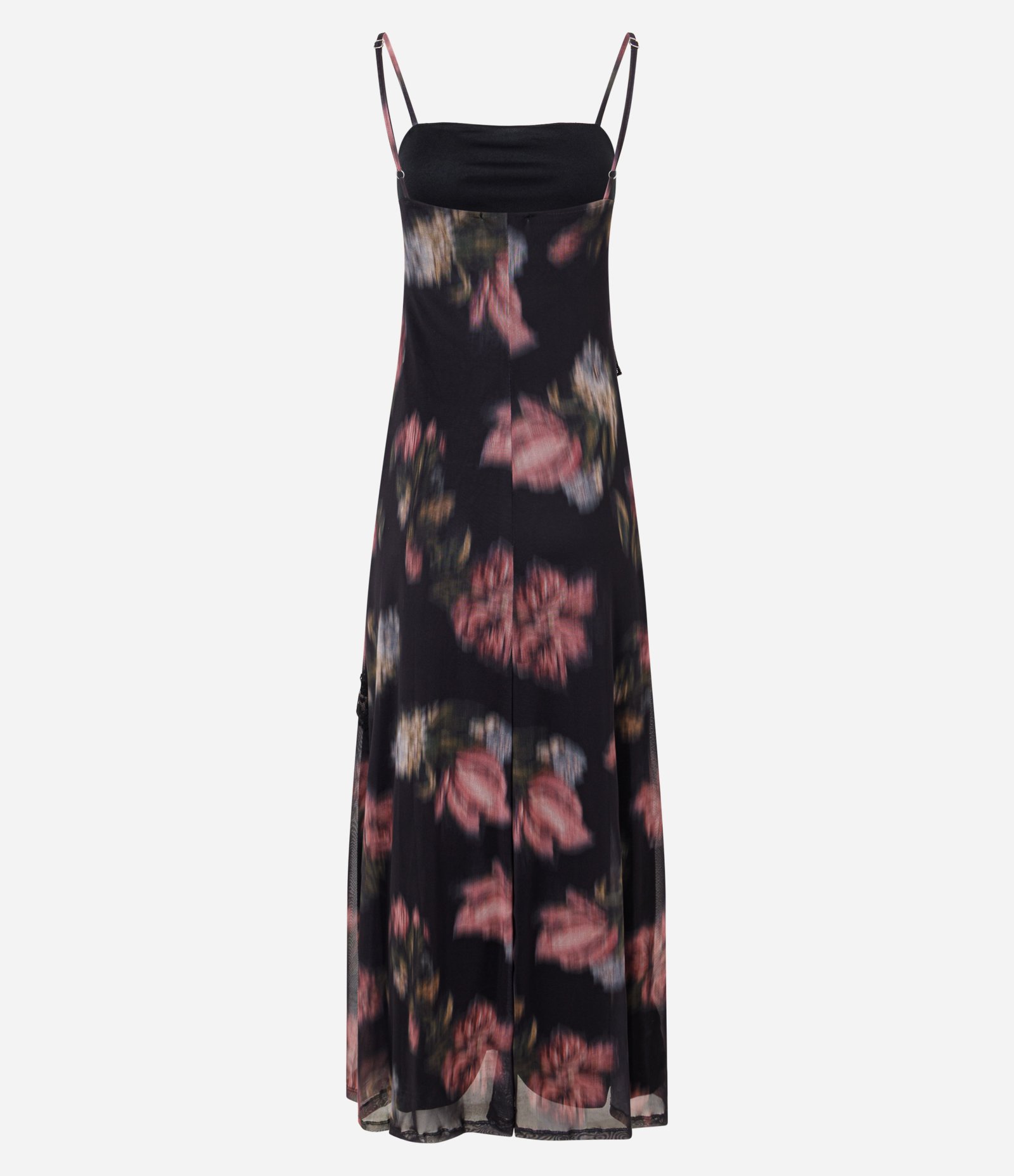 Vestido em Tule Floral com Renda Assimétrica Preto 3