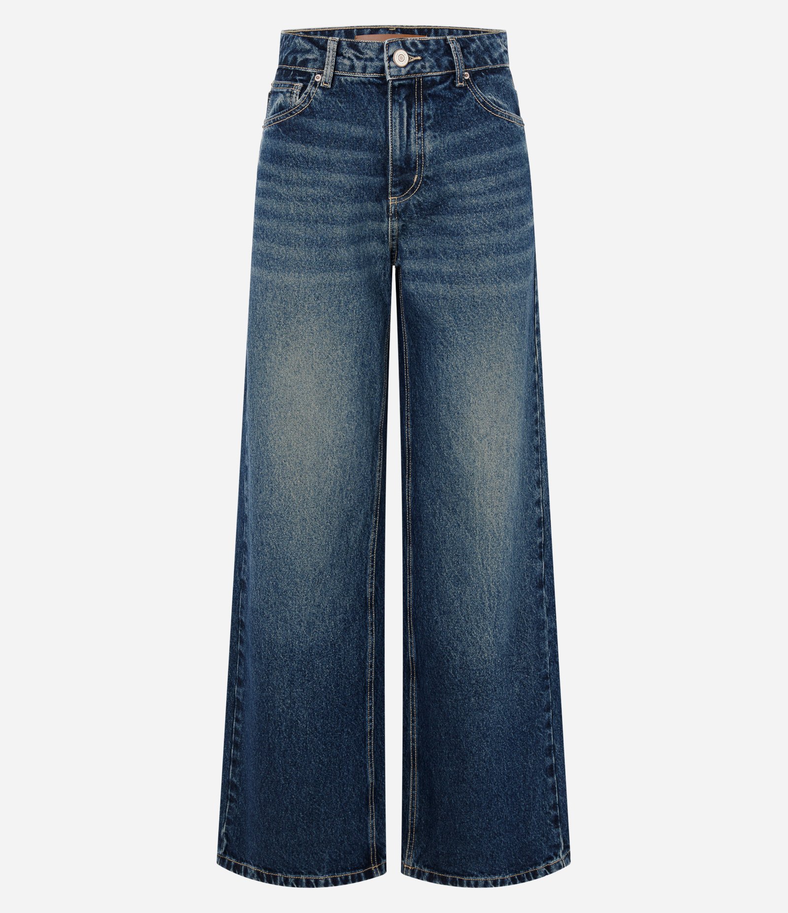 Calça Wide Leg em Jeans Premium com Cintura Média Azul Escuro 1