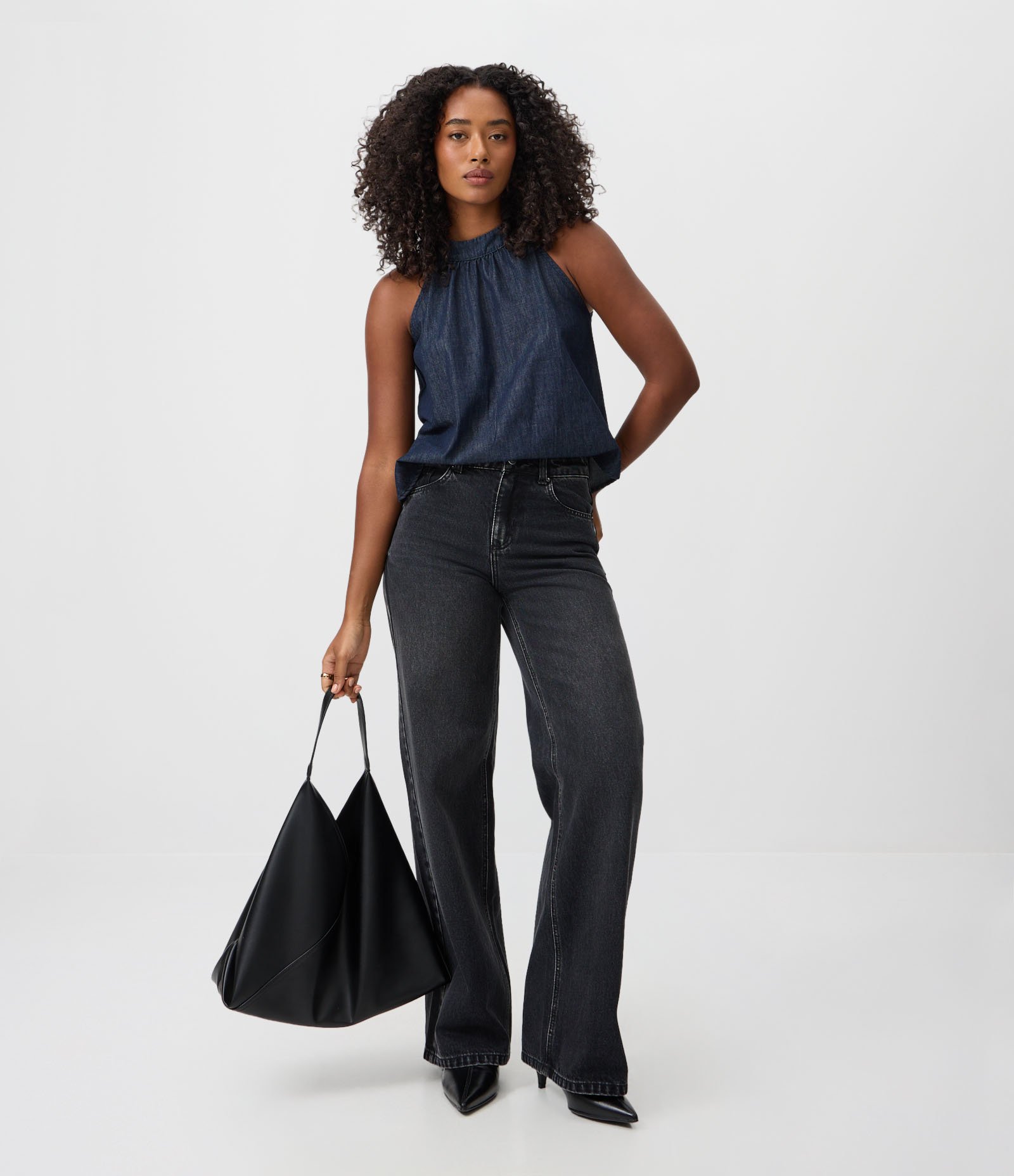 Calça Wide Leg em Jeans Premium com Cintura Média Preto 1