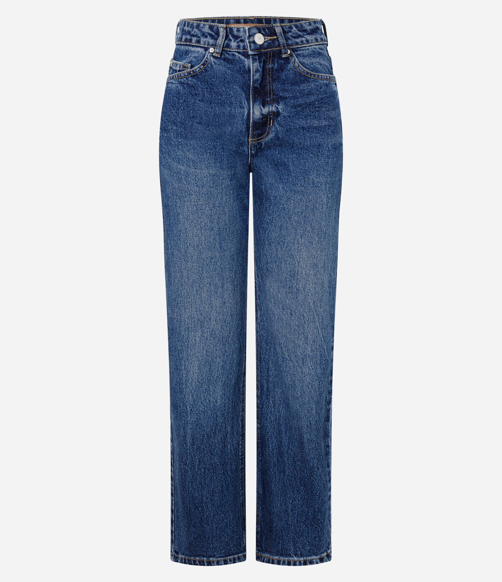 Calça Reta Comfort em Jeans Premium com Cintura Alta Azul Médio 5