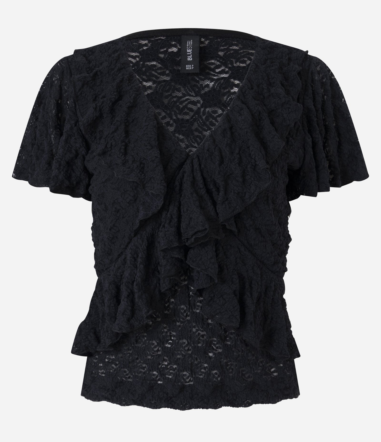 Blusa com Renda Aplicada e Babados Preto 5