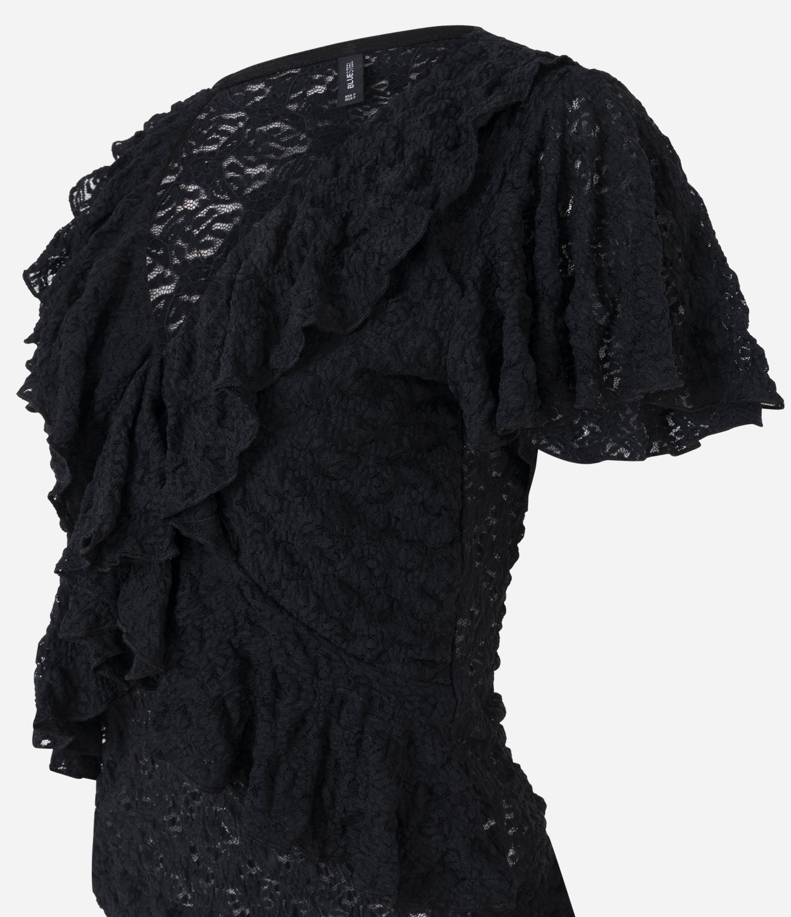 Blusa com Renda Aplicada e Babados Preto 6