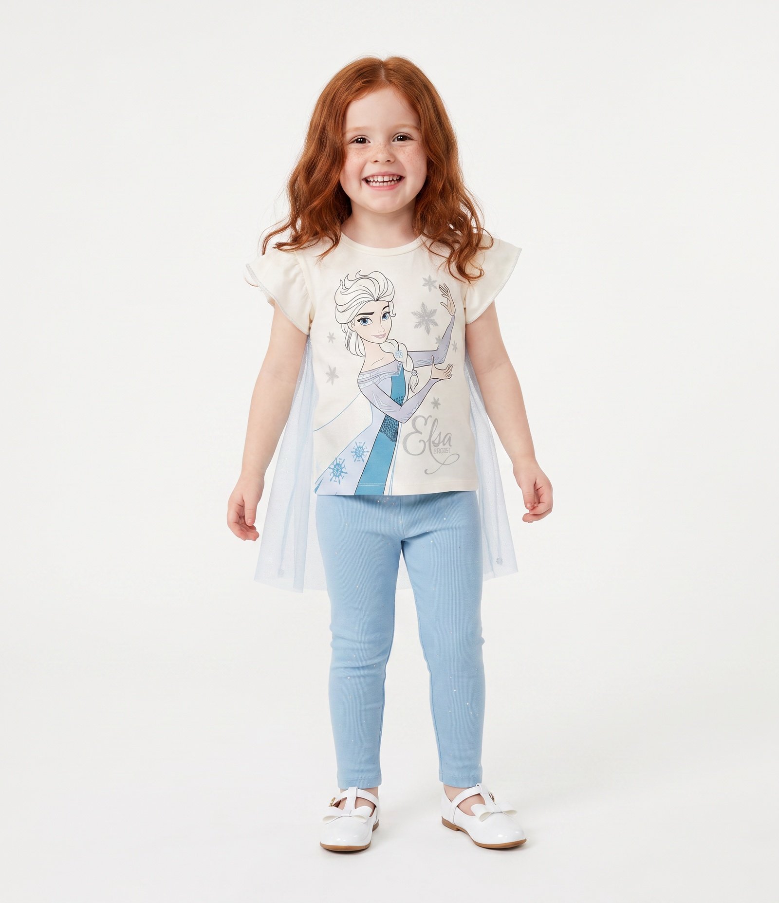 Camiseta Infantil Estampa Frozen com Asas - Tam 1 a 6 Anos Off White 1