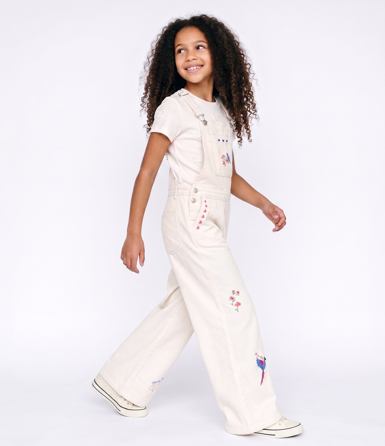 Macacão Infantil em Jeans com Lettering Tropical - Tam 5 a 16 Anos Bege 2