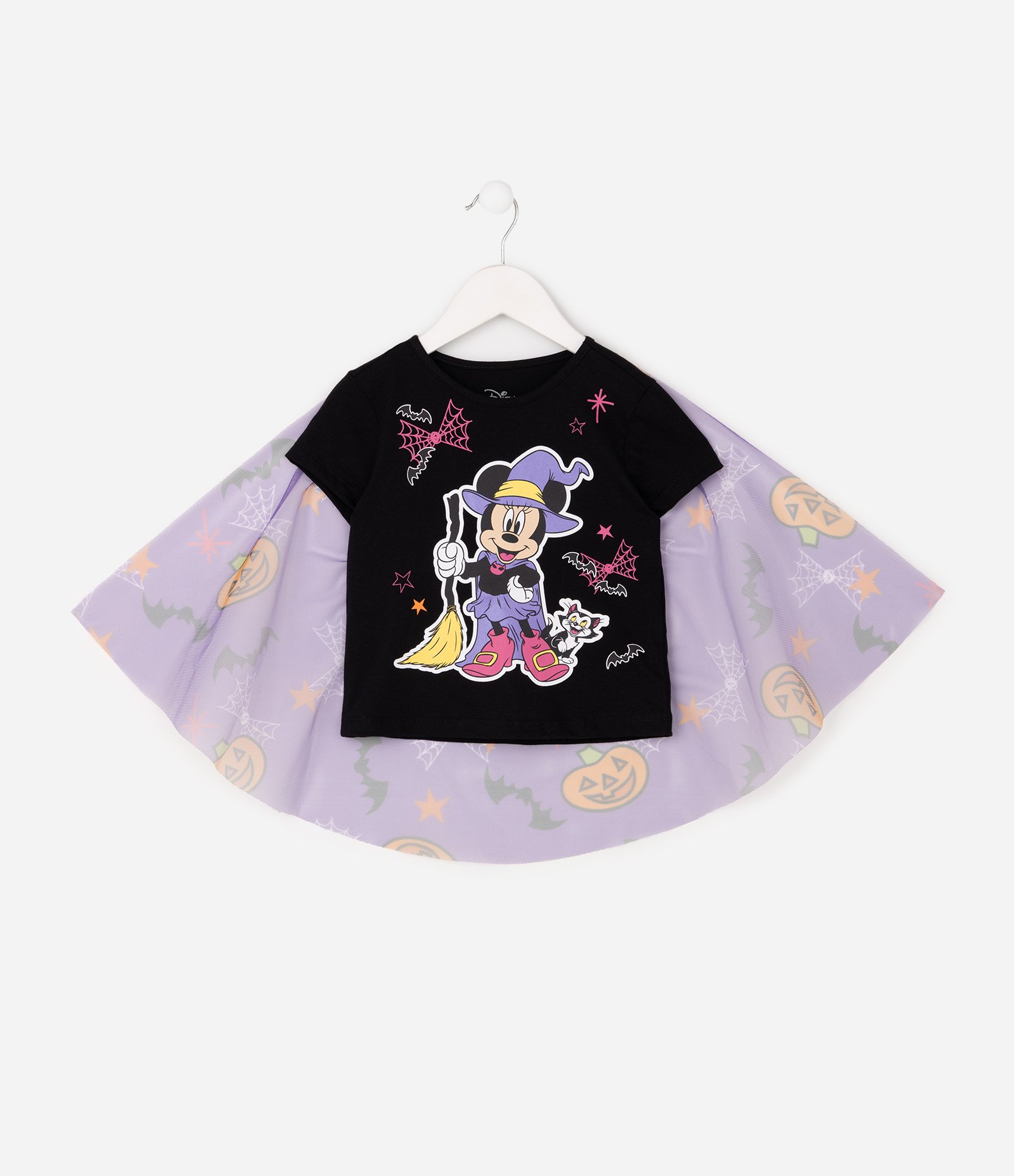 Camiseta Infantil Em Algodão Disney Minnie Halloween com Capa de Tule - Tam 1 a 6 Anos Preto 1