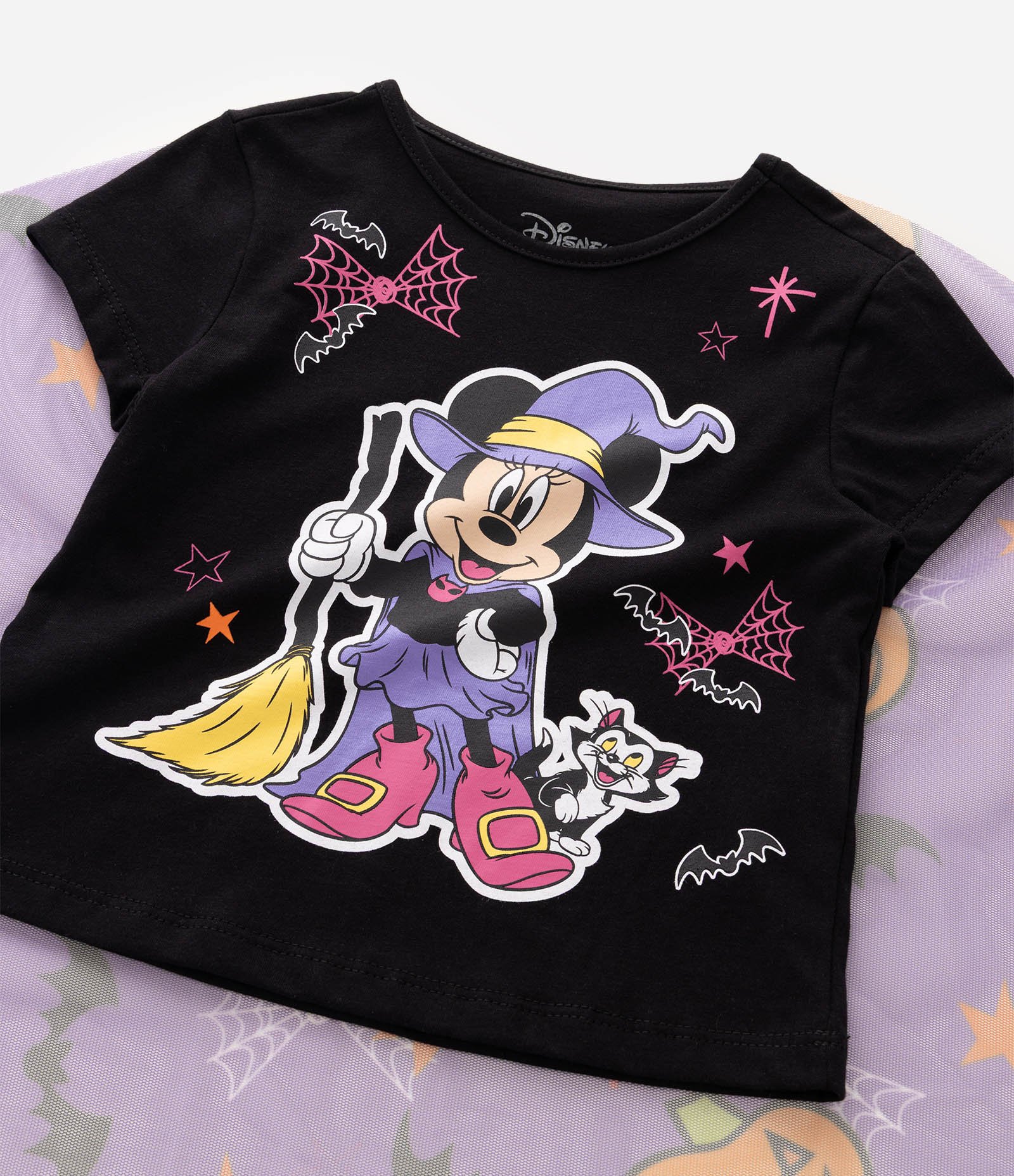 Camiseta Infantil Em Algodão Disney Minnie Halloween com Capa de Tule - Tam 1 a 6 Anos Preto 4