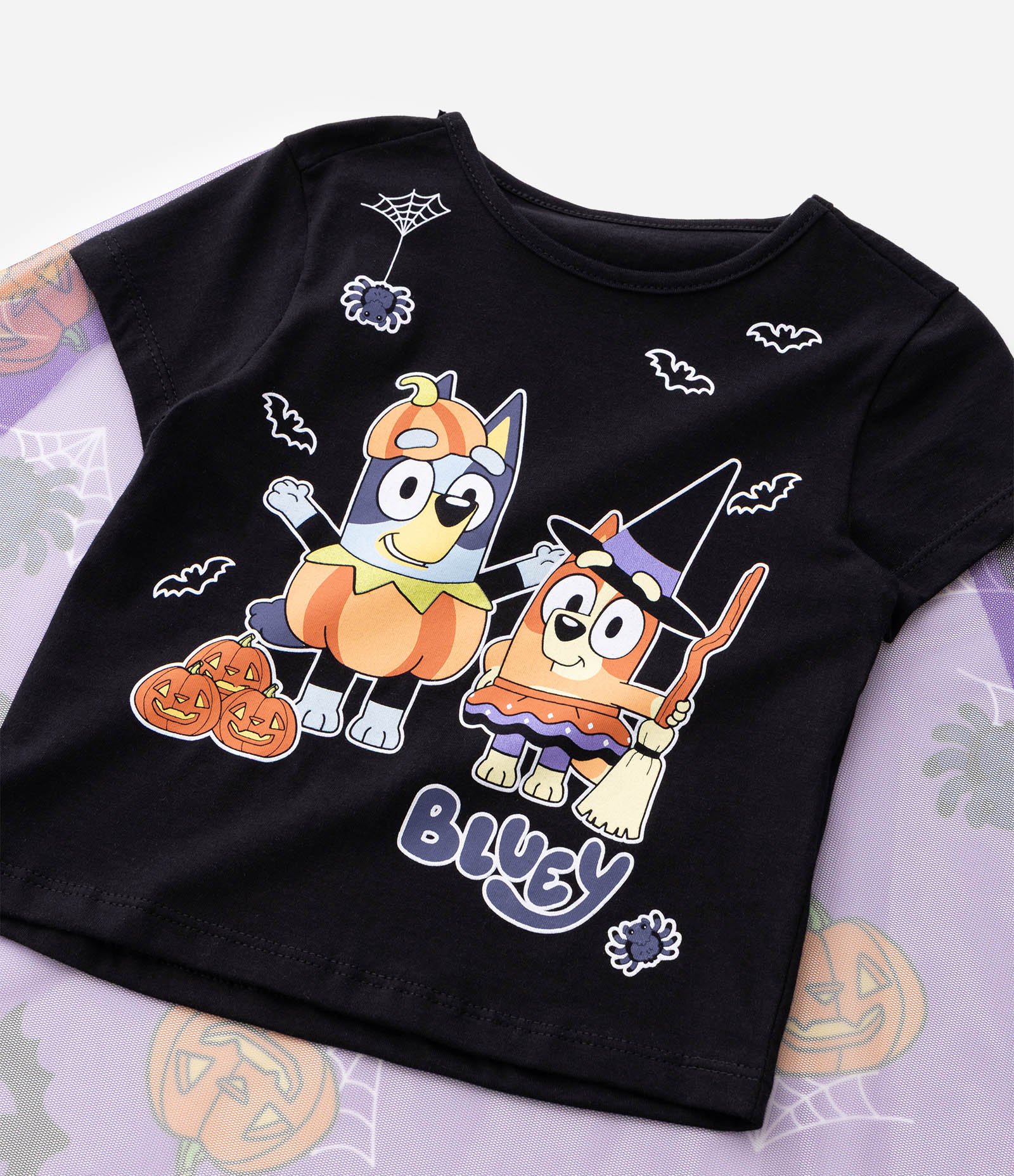 Camiseta Infantil Em Algodão Bluey Halloween com Capa de Tule - Tam 1 a 6 Anos Preto 4