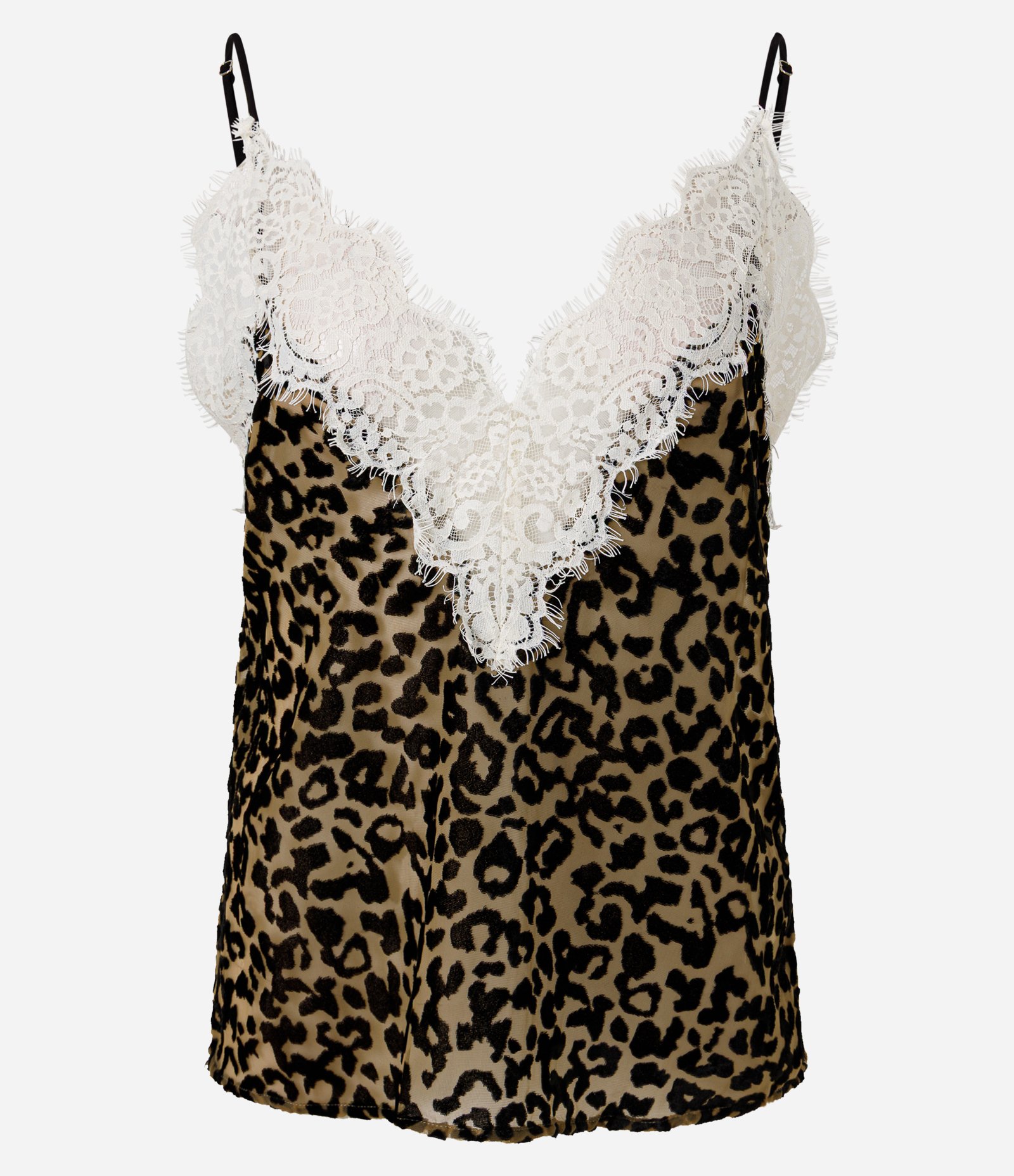 Blusa de Alças com Estampa Animal Print e Renda Marrom 5