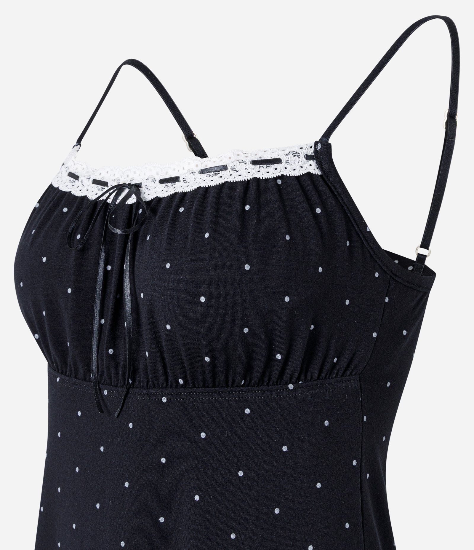 Camisola em Viscolycra Poá com Renda no Decote Preto 5