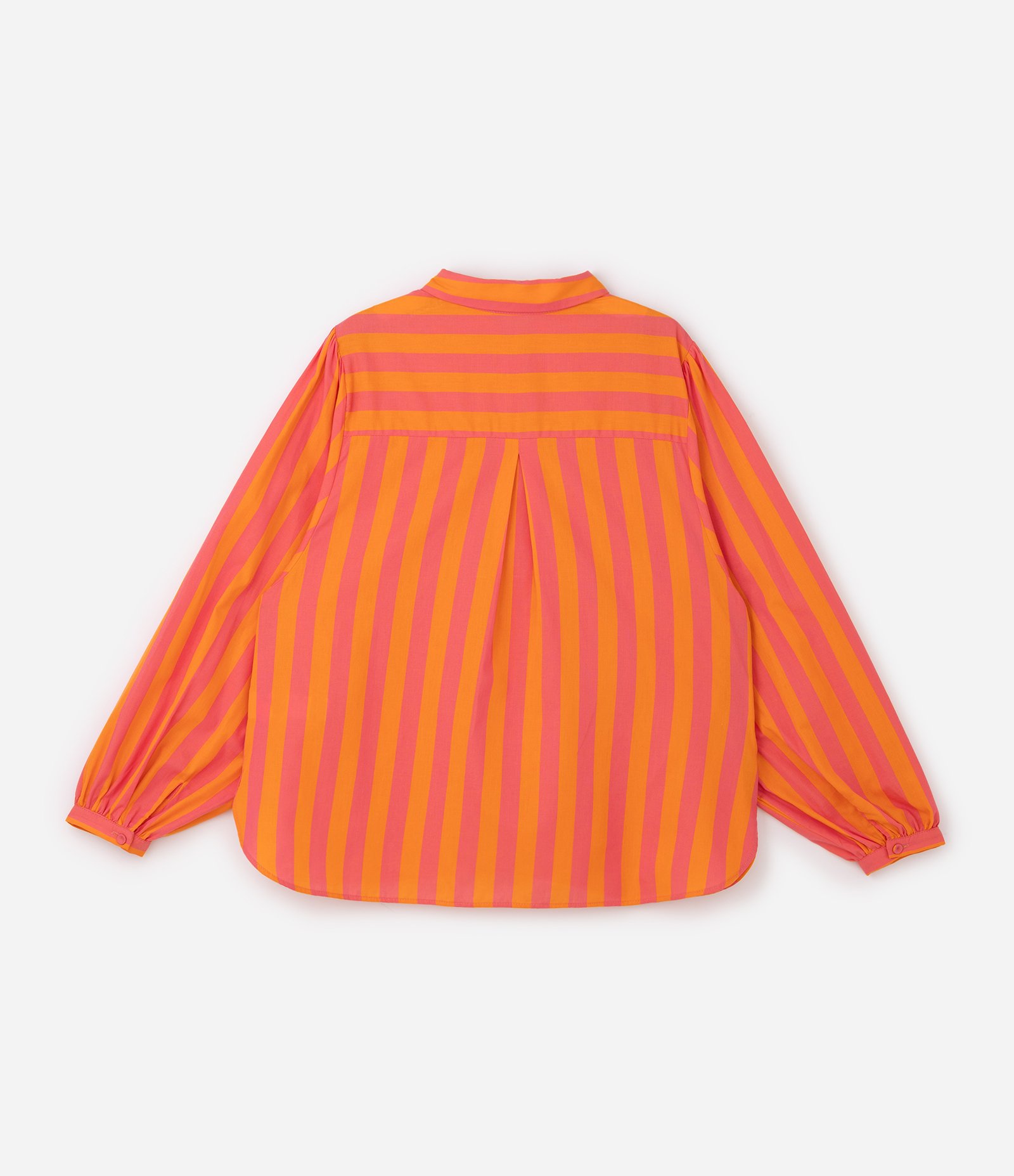 Camisa em Algodão Listrada com Manga Bufante Curve & Plus Size Laranja 7