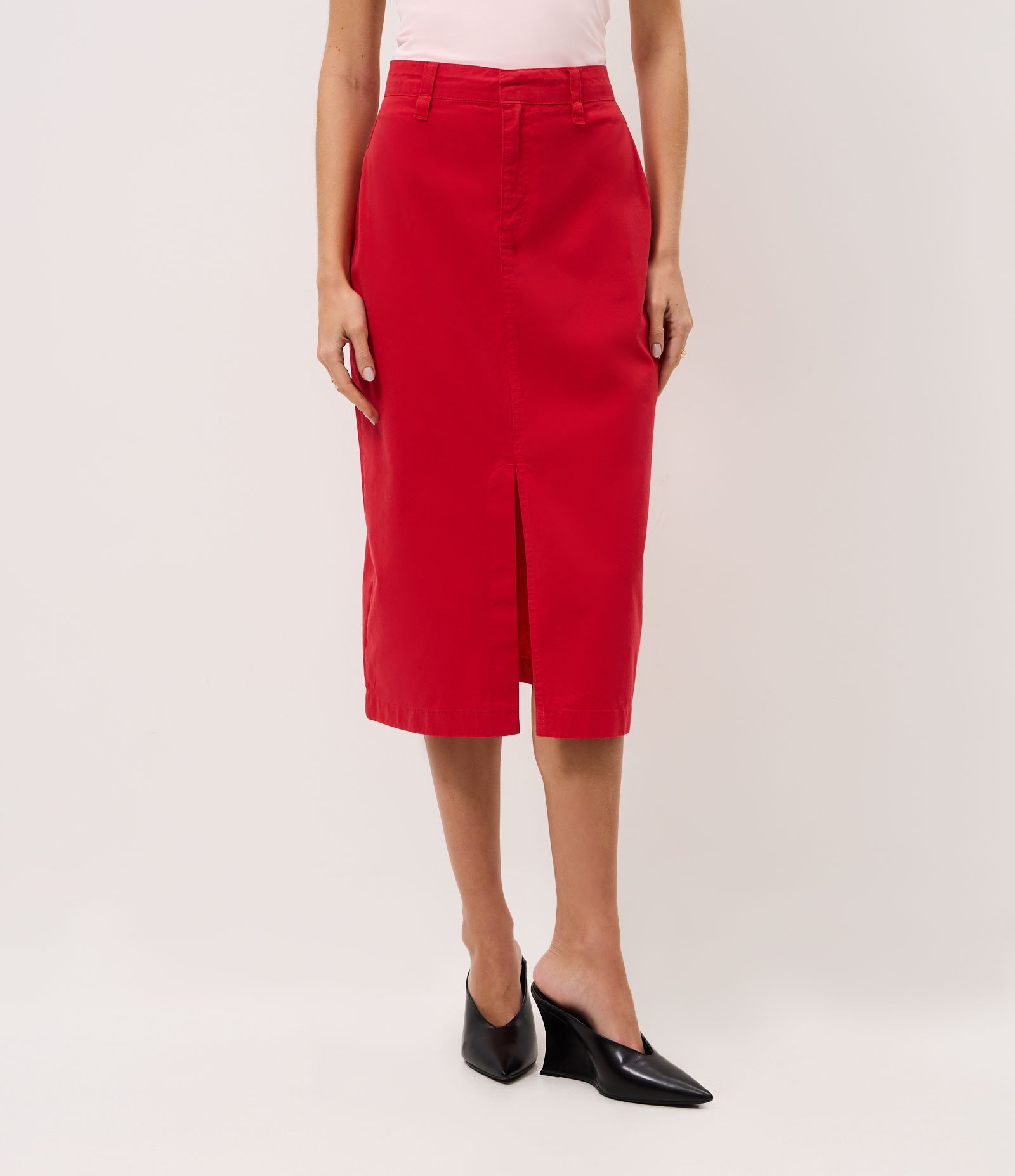 Saia New Midiem em Sarja com Fenda Frontal Vermelho 2