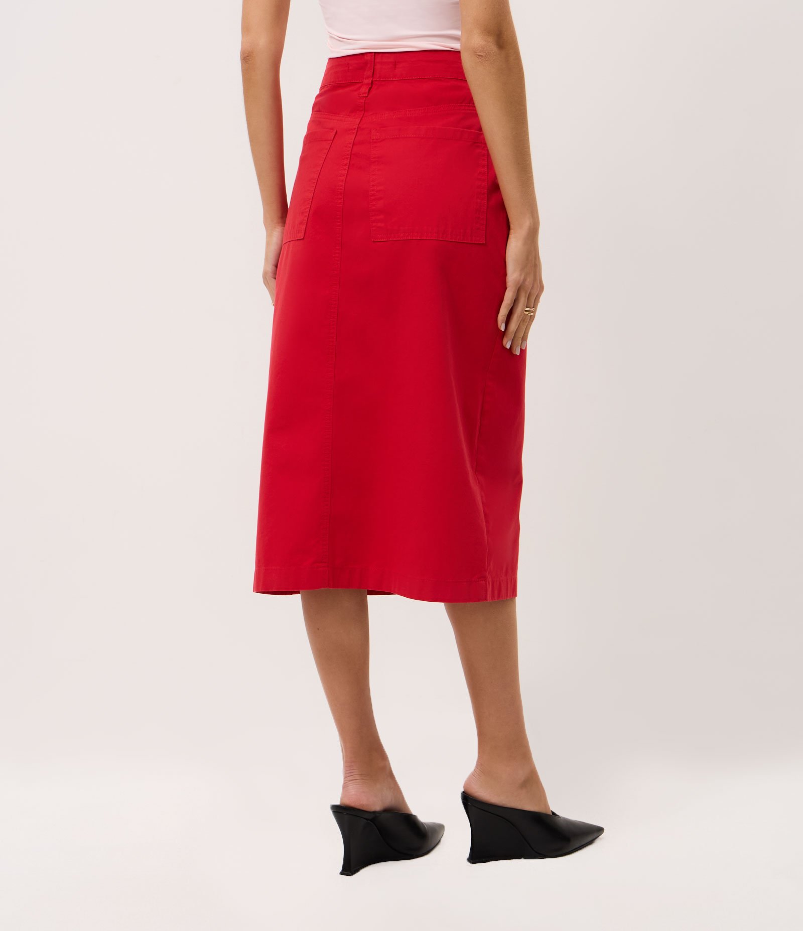 Saia New Midiem em Sarja com Fenda Frontal Vermelho 5