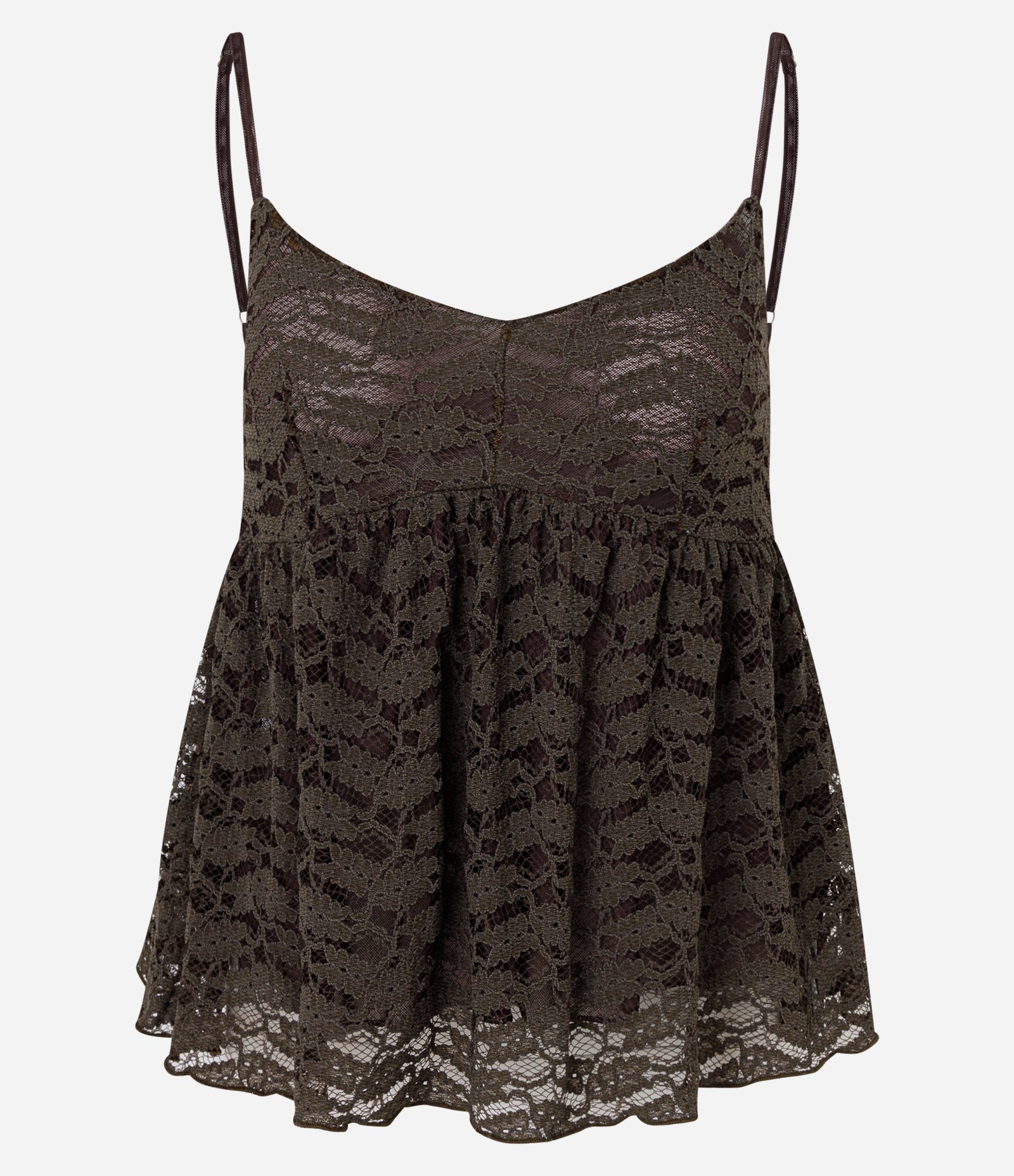 Blusa Batinha de Alcinha em Renda com Decote V Marrom 5