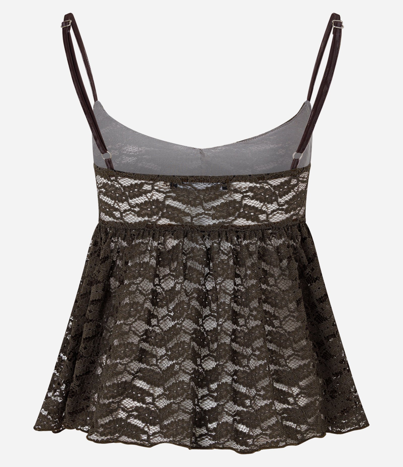 Blusa Batinha de Alcinha em Renda com Decote V Marrom 6