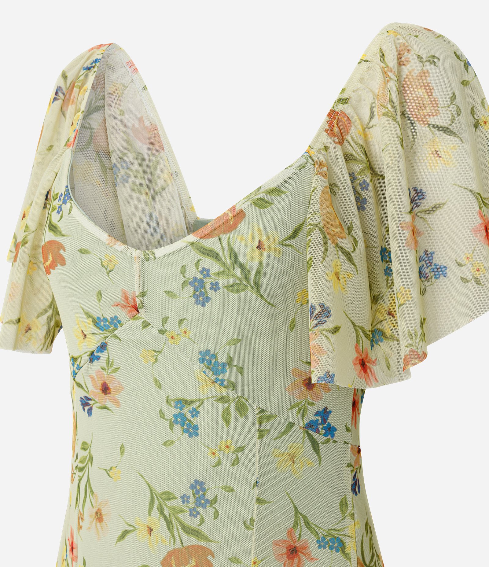 Vestido Midi em Tule Floral com Nesgas Amarelo 2