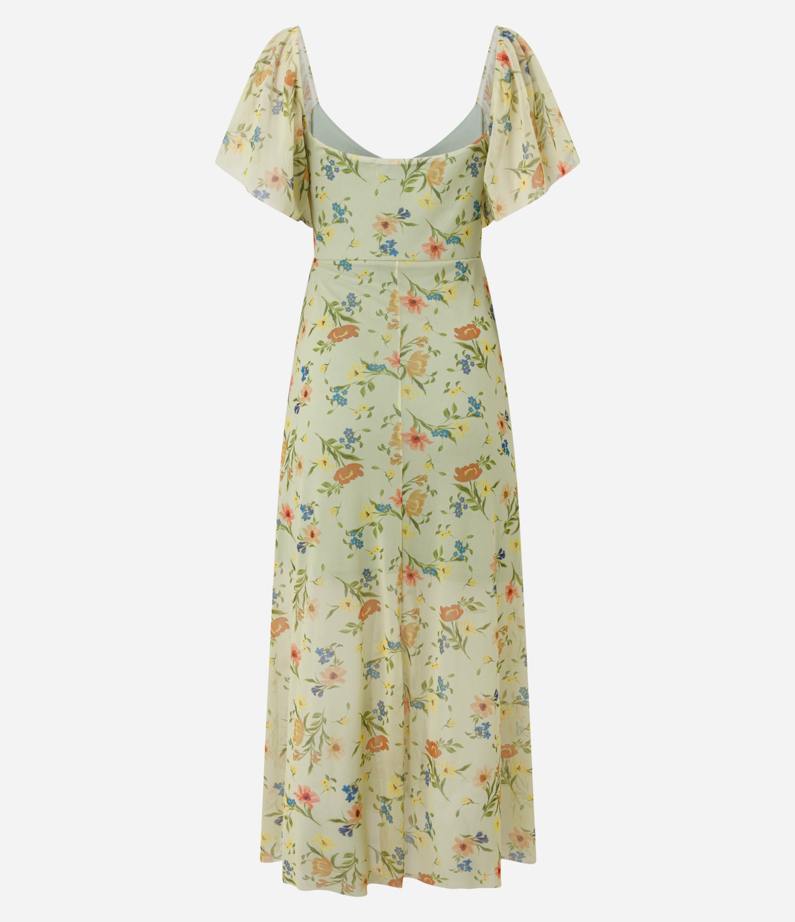 Vestido Midi em Tule Floral com Nesgas Amarelo 3