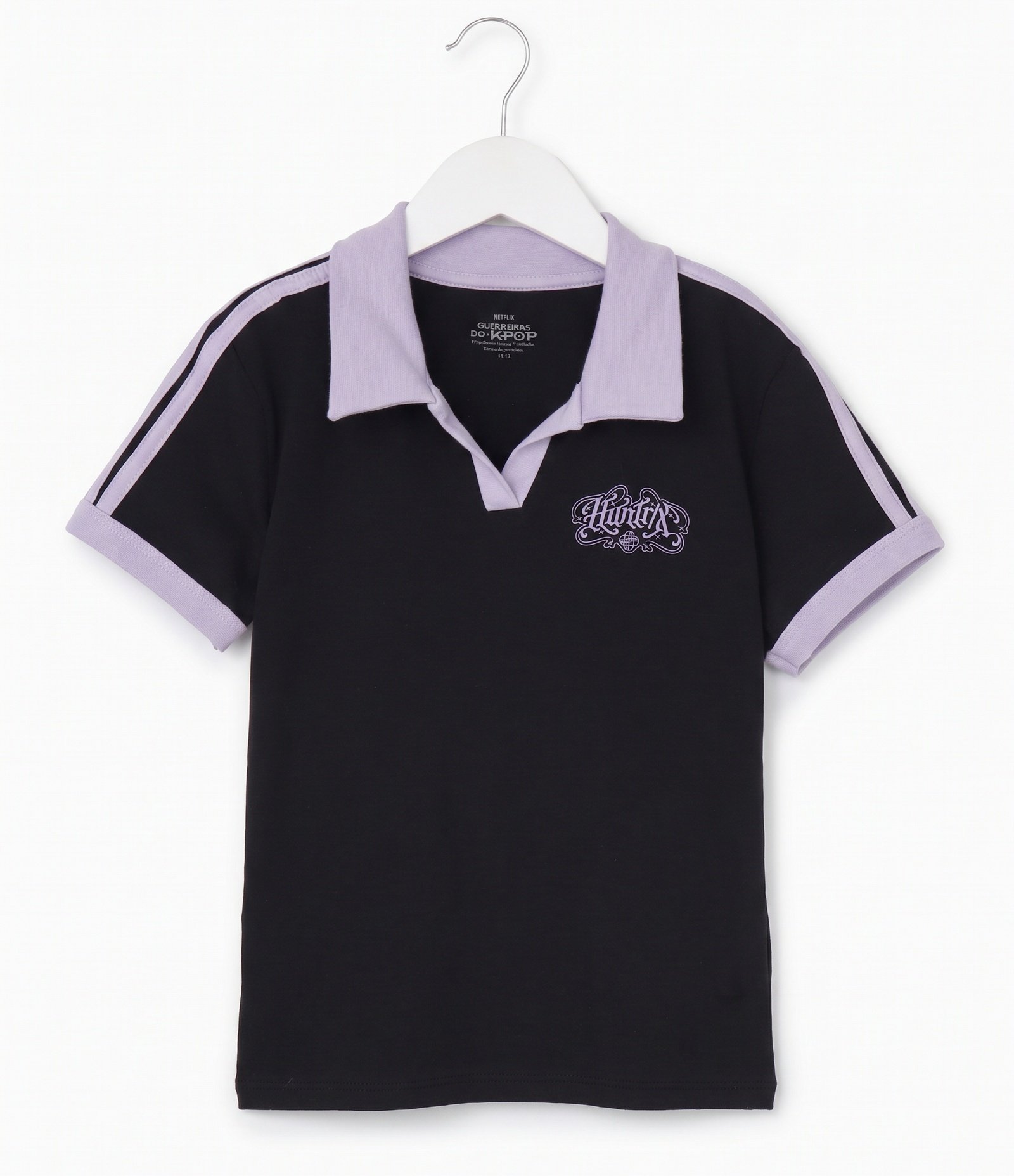 Camiseta Polo Infantil em Algodão K-Pop Demon Hunters - Tam 5 a 16 Anos Preto 4