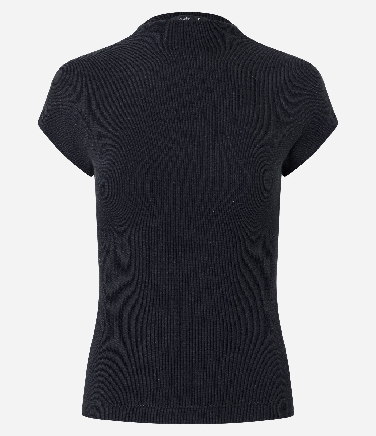 Blusa em Ribana com Gola Alta e Ombros Amplos Preto 1
